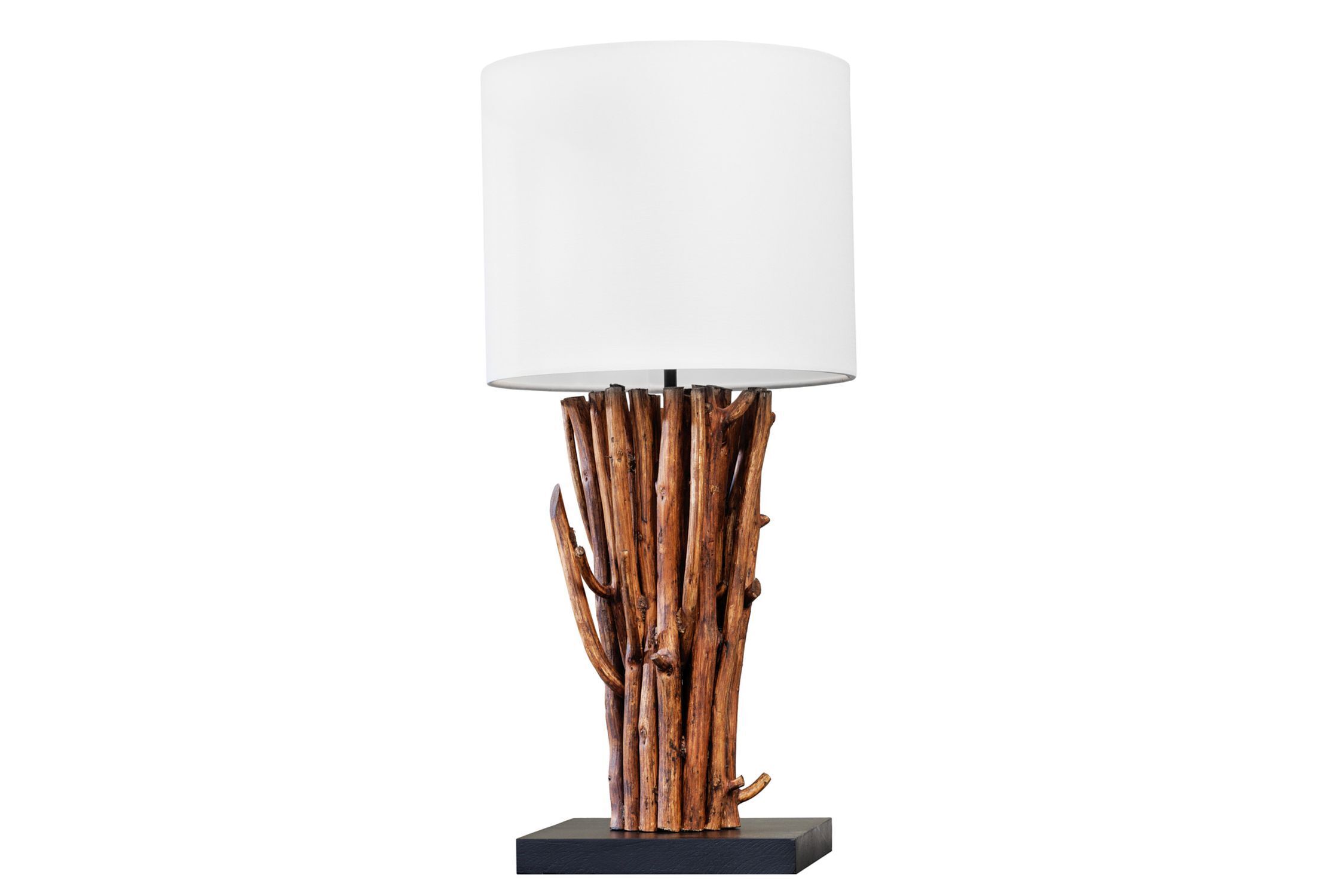 Lampe de table Blanc Bois Tissu E27 H:58 cm confortable