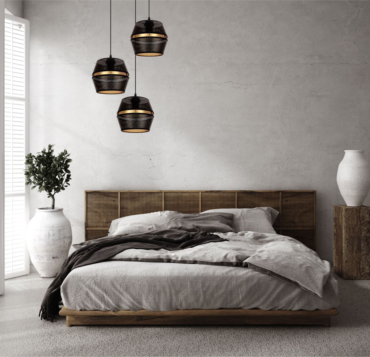 Runde Hängelampe Schwarz Gold Metall B:45 cm E27 3-flmg Innenarchitektur, Inneneinrichtung, Bett, Mobiliar, Pflanze