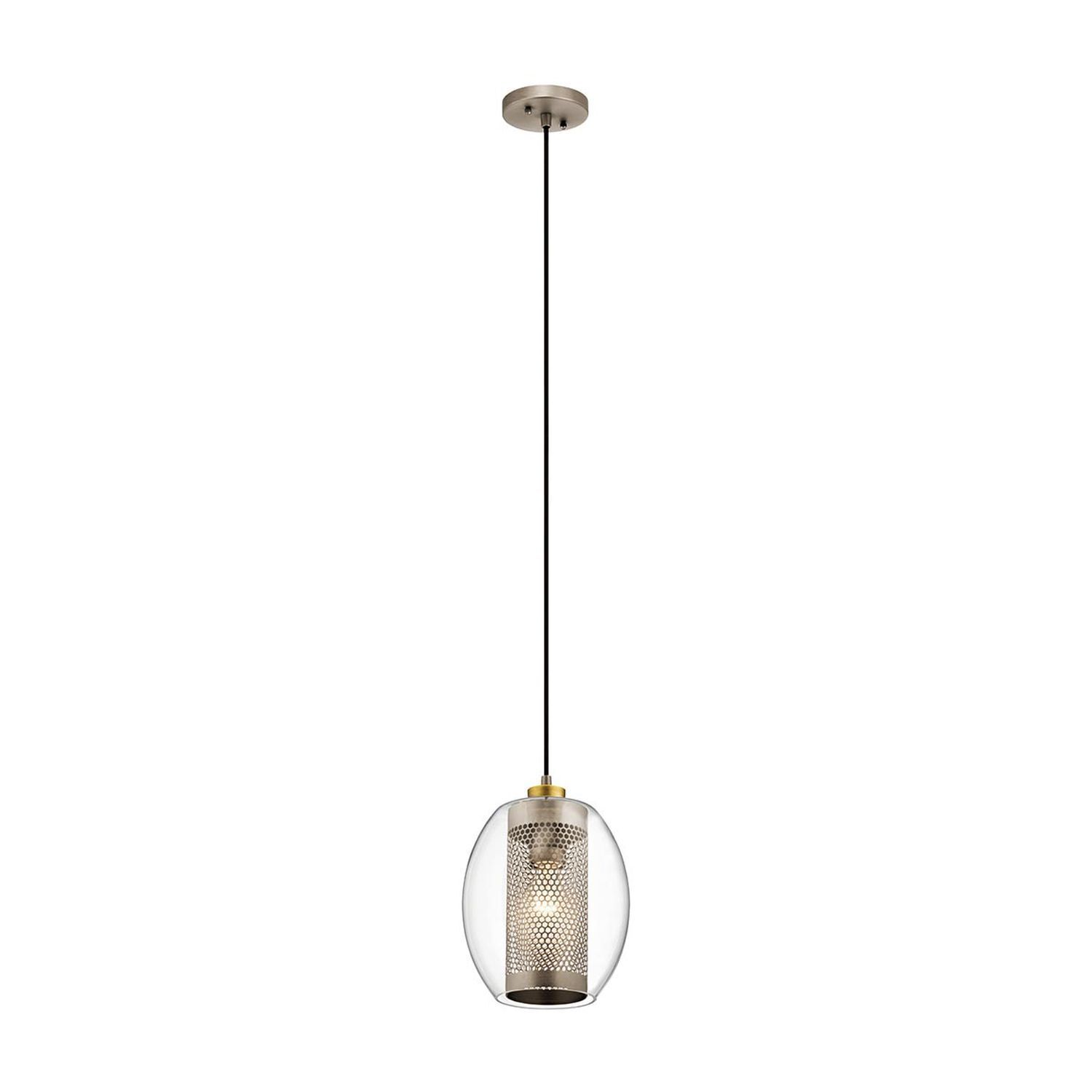 Hängelampe Glas Metall Ø 21,6 cm H: max. 307,9 cm rund Pendelleuchte, Hängelampe, Glasschirm, Metallnetz, schwarze Zuleitung
