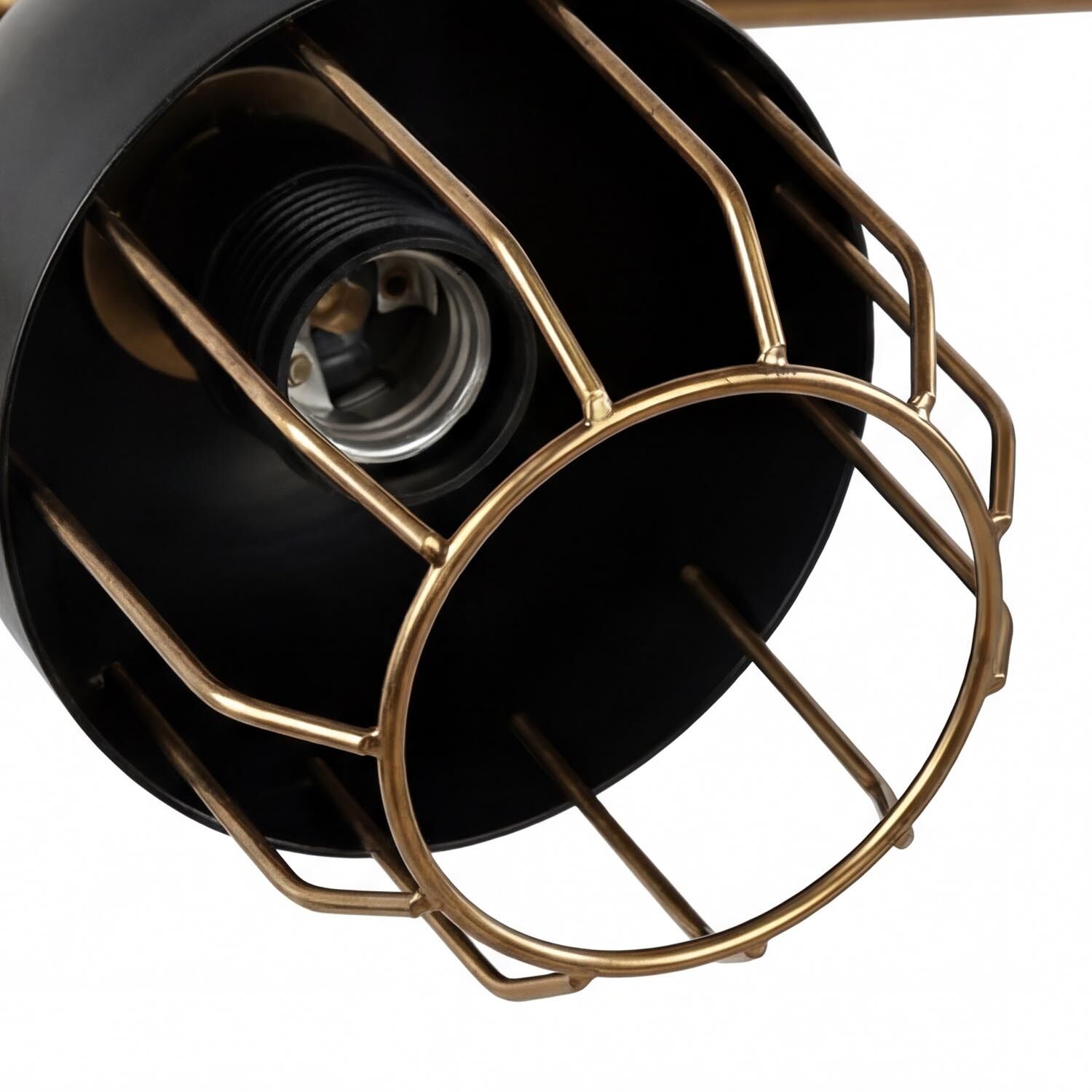wandleuchte-wandlampe-4-flammig-metall-schwarz-messing-6 Lampen-Fassung, Lampenkappe, Metallgitter, E27-Schraubfassung, Bronzefarben
