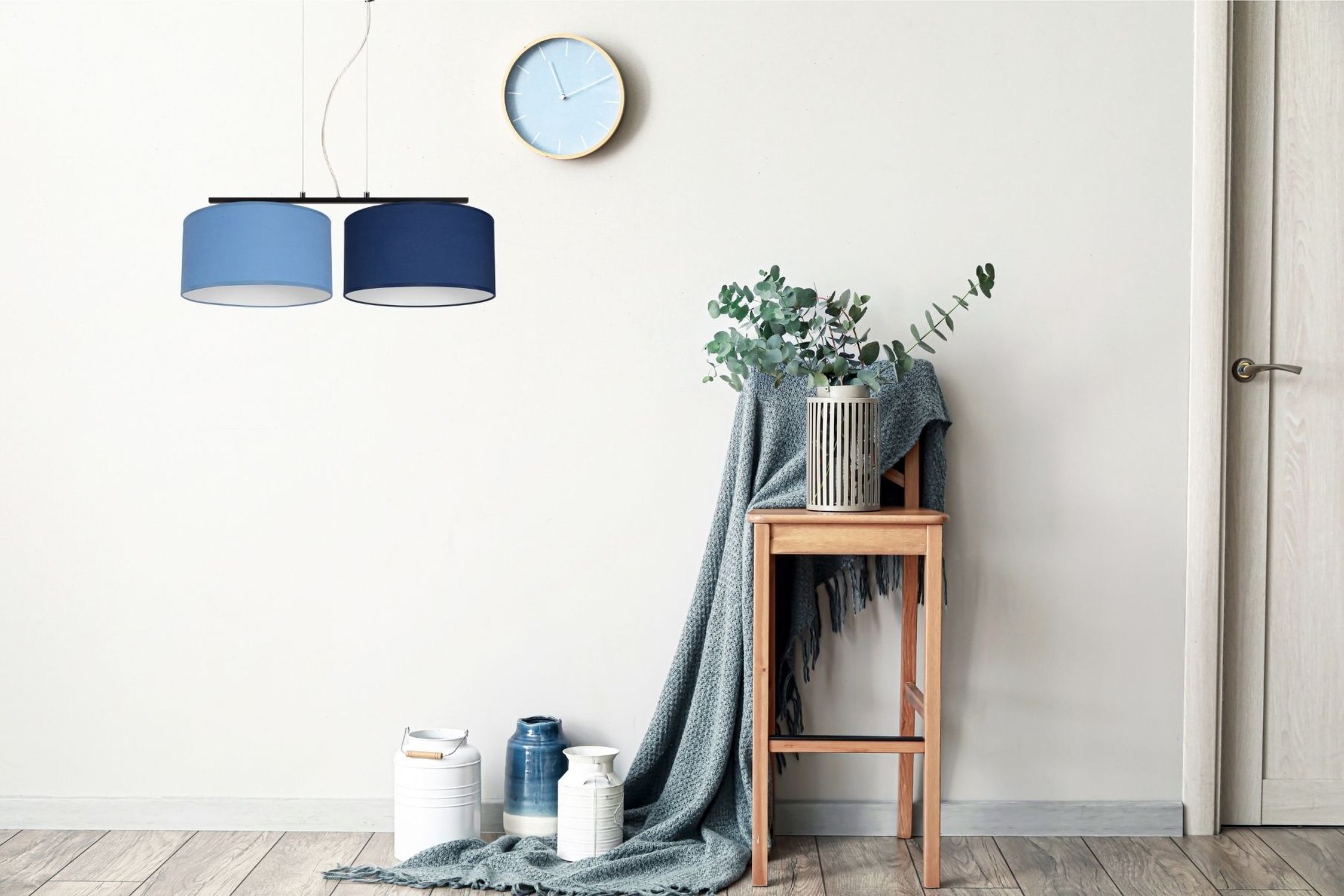 Lampe à suspendre allongée Tissu Noir Bleu E27 L:70 cm Drinnen, Innenarchitektur, Lampe