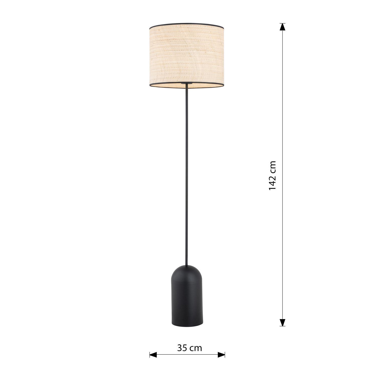Lampadaire Rotin Métal E27 142 cm Noir Naturel Moderne