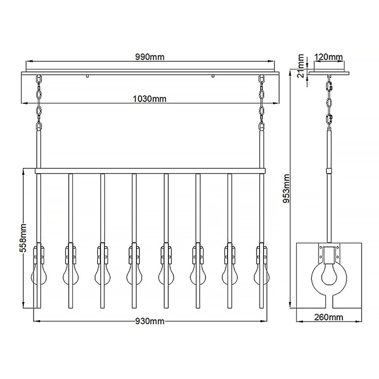 Suspension allongée H : max. 142,9 cm Nickel poli E27