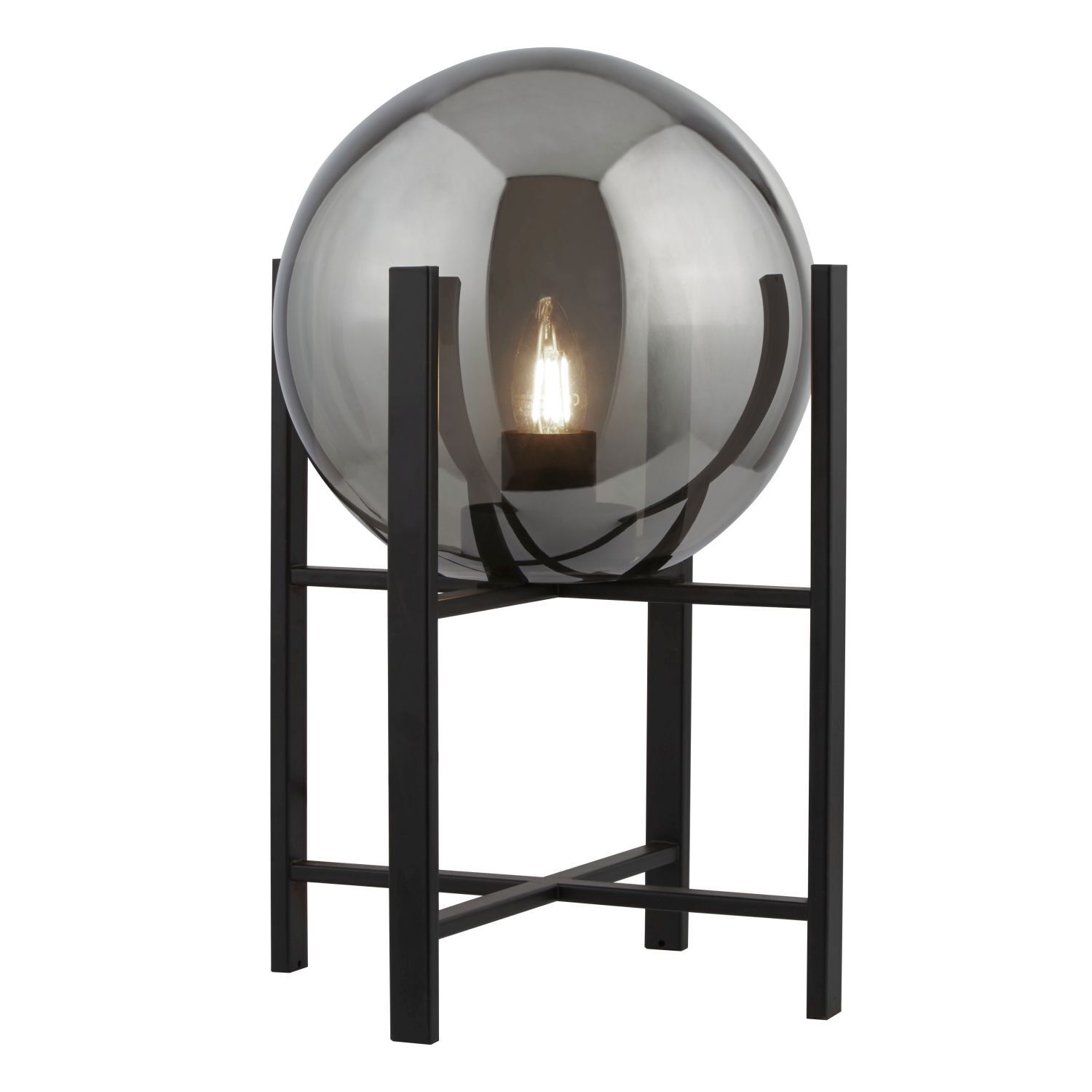 Lampe de table E27 43 cm noir gris fumé verre métal