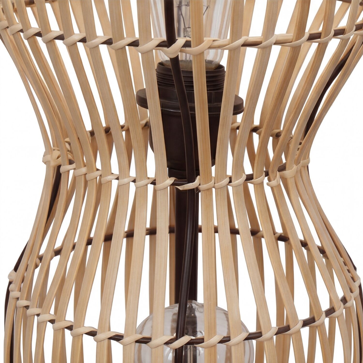 Moderne Stehlampe Bambus Natur Schwarz E27 60 cm 2-flmg rattan, Lampenschirm, Tischleuchte, gewebt, Lampensockel