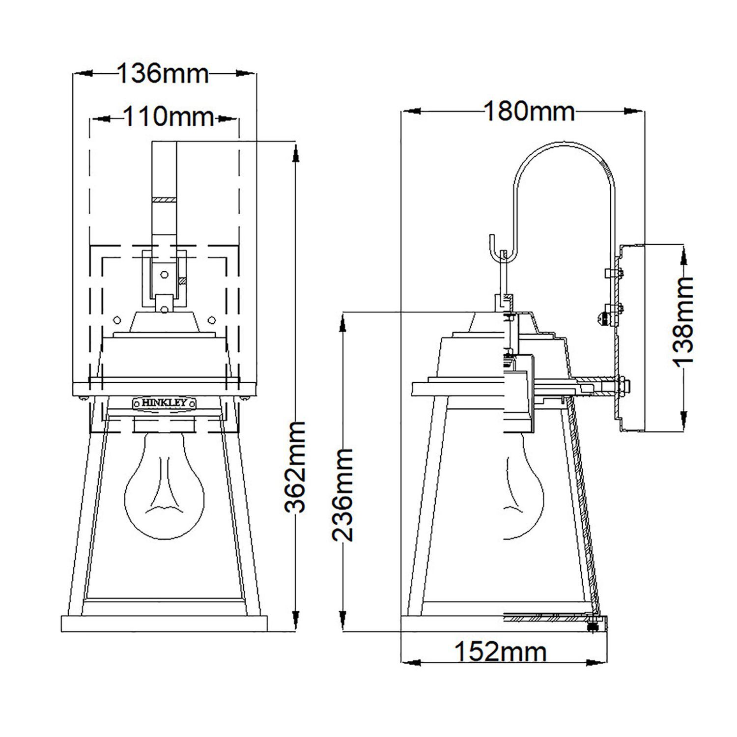 Lampe d'extérieur murale résistante aux intempéries H : 36,2 cm IP44 E27 Vintage
