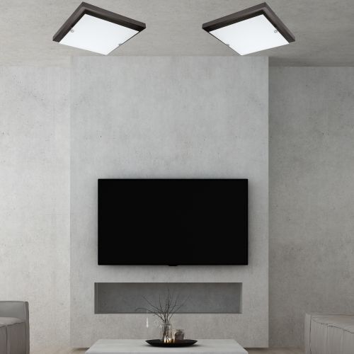 Plafonnier LED brun bois carré salon
