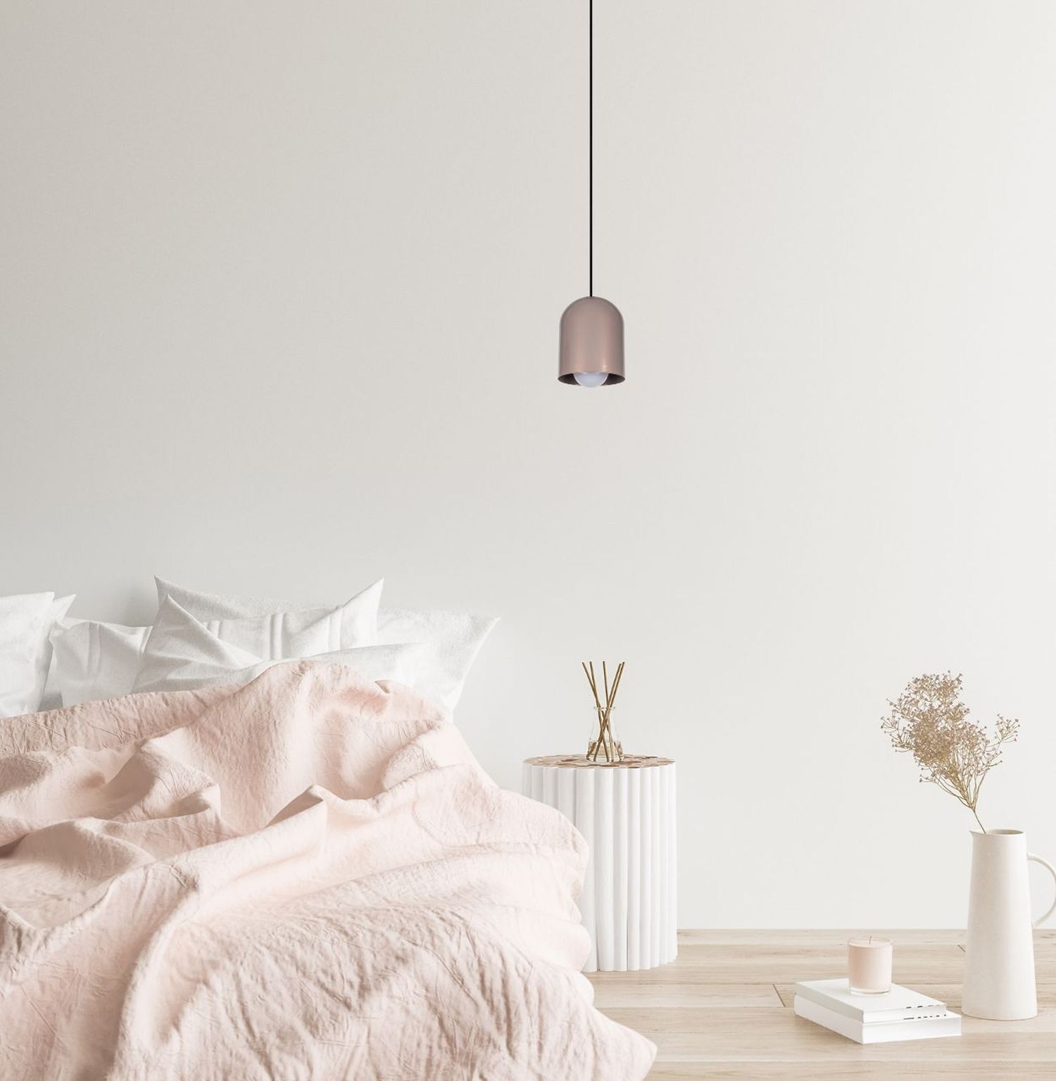 Suspension ronde métal noir rose E27 Ø11 cm Loft