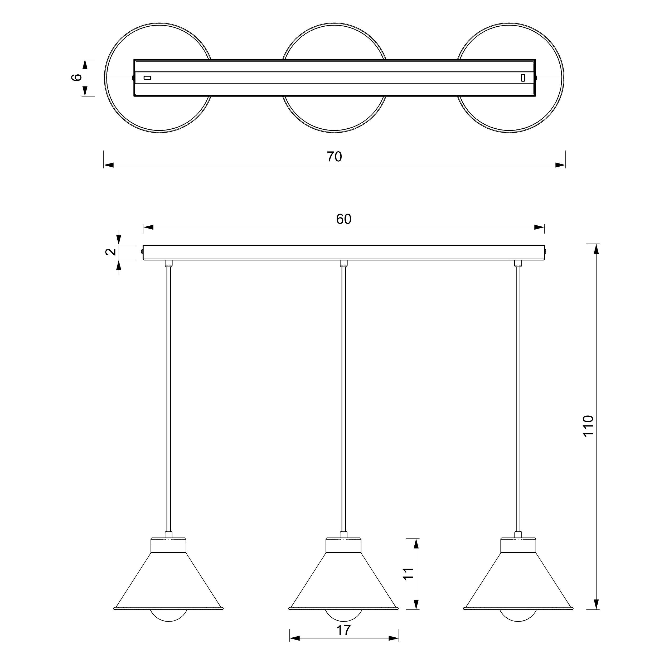 Suspension métal noir or 3 flammes E27 RIAN