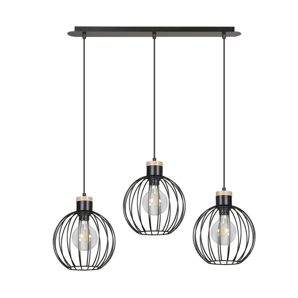 Lampe à suspendre Rétro Noir Métal Boule Abat-jour 3 flammes