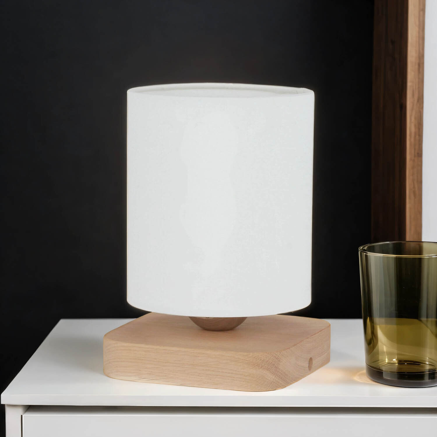 Lampe de chevet Moderne Tissu Bois E27 20cm petite Lampe, Tischlampe