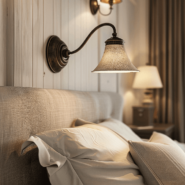 Wandlampe, Bettzimmer, Wandarmatur, Nachttischlampe, beige