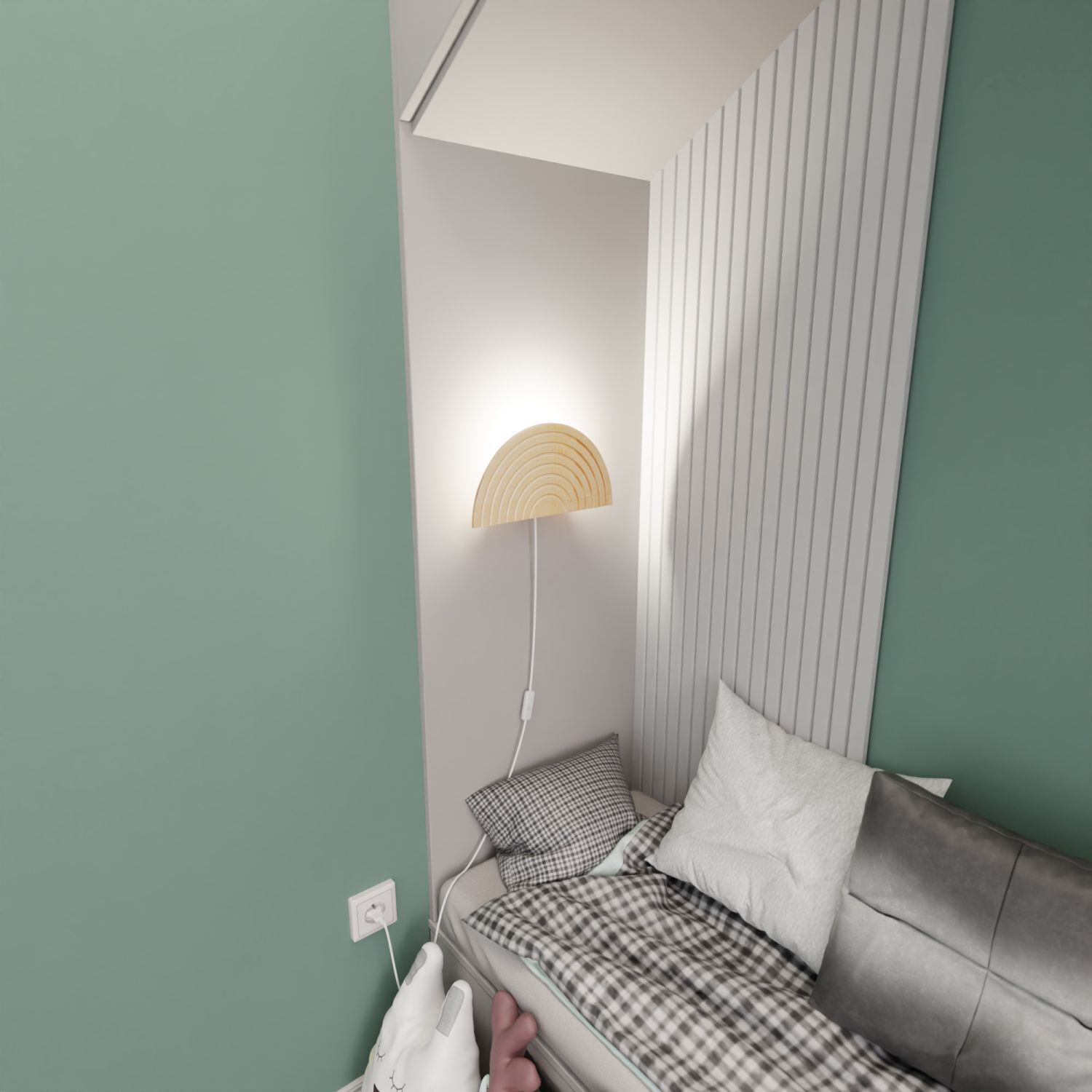 Lampe murale chambre d'enfant bois avec fiche interrupteur E14