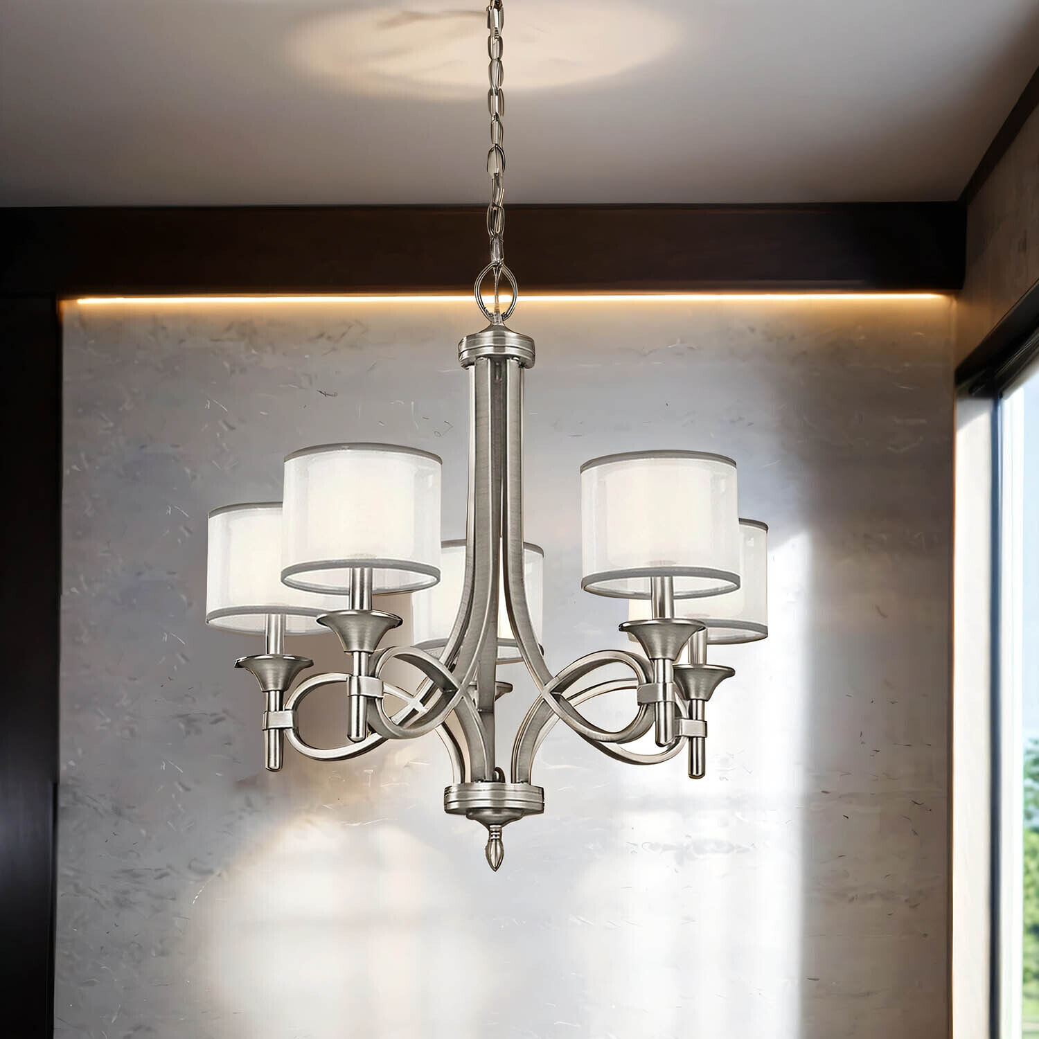 Lustre avec abat-jour verre lin métal CANELADO