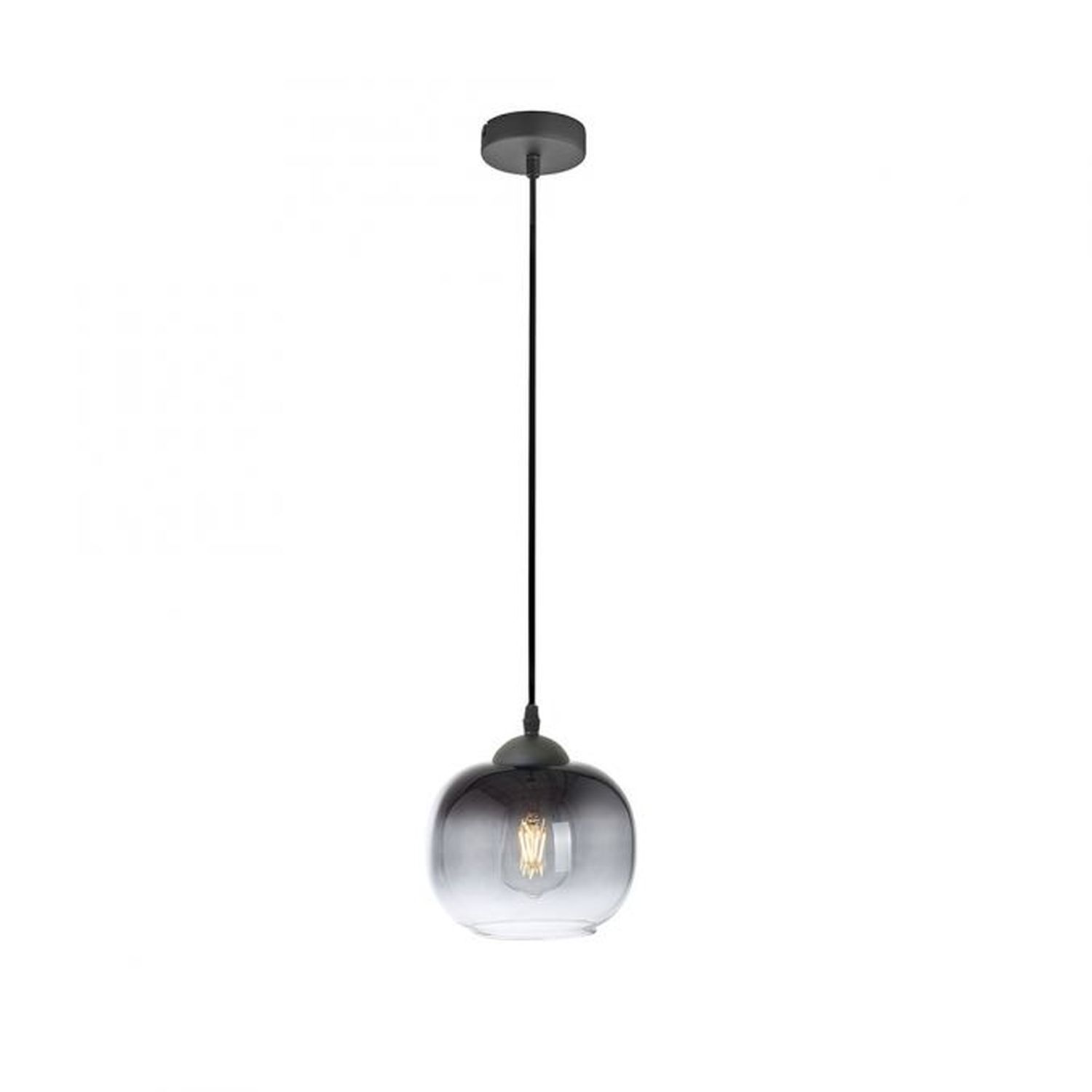 Lampe à suspendre Abat-jour en verre Gris fumé Noir E27 Ø19 cm rond