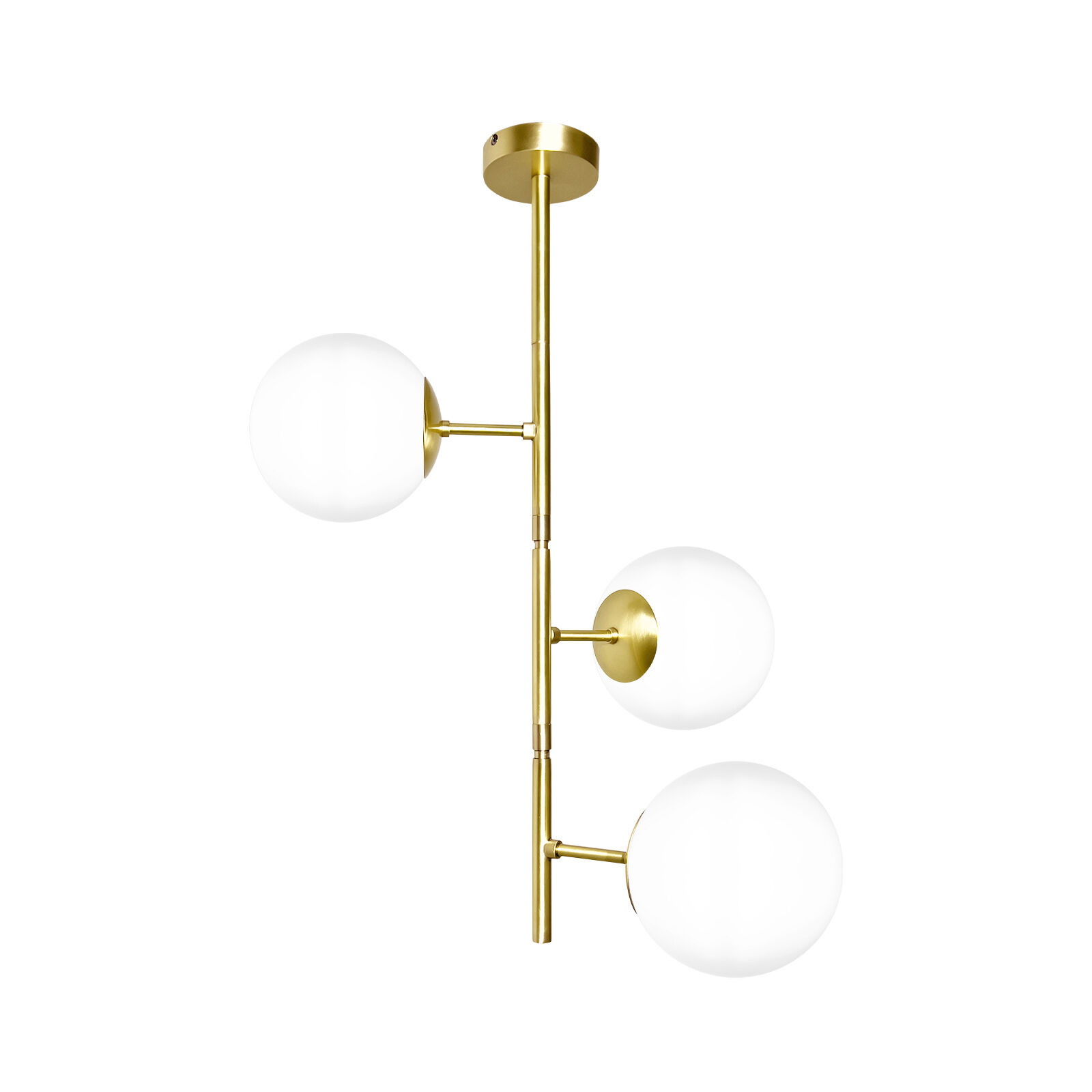 Plafonnier 3 flammes en bronze clair blanc E14 laiton verre Lampe