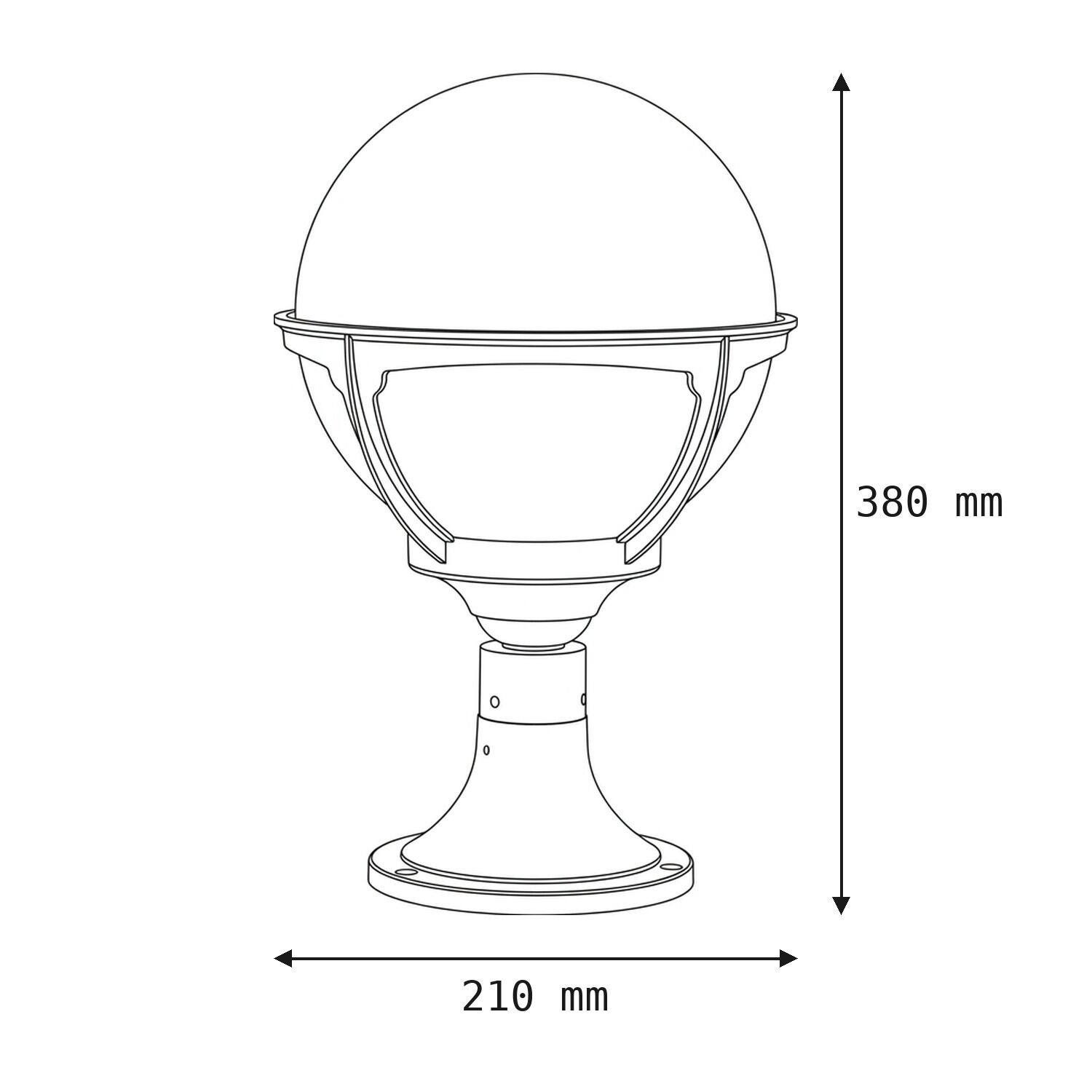 lampe, globus, tischlampe, fuß-standfuß, abmessungen-210x380mm