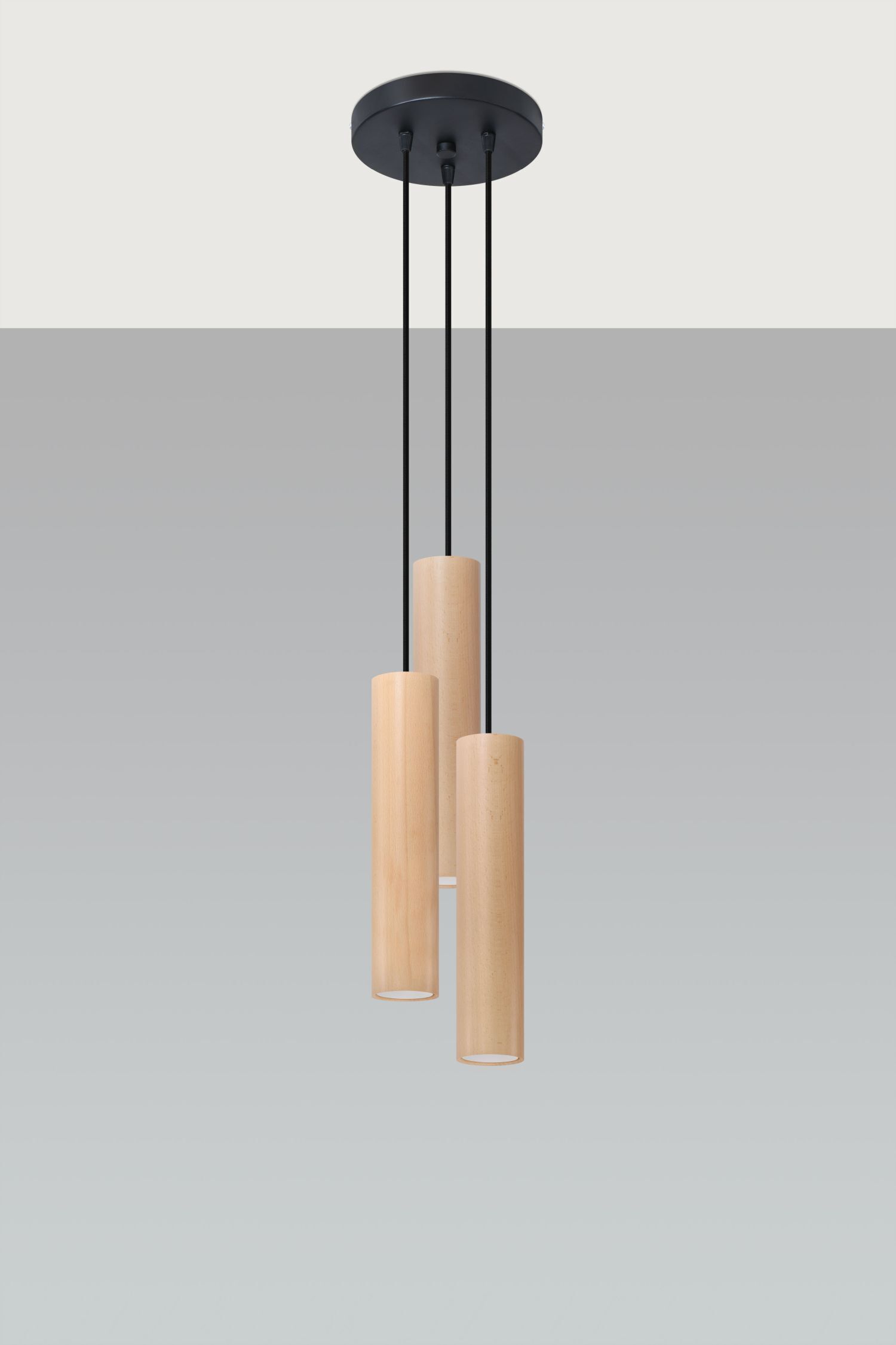 Hängelampe Holz Schwarz GU10 L:20 cm Skandinavisch hängelampe, holzpendel, pendant lampe, drei pendeln, schwarzes kabel