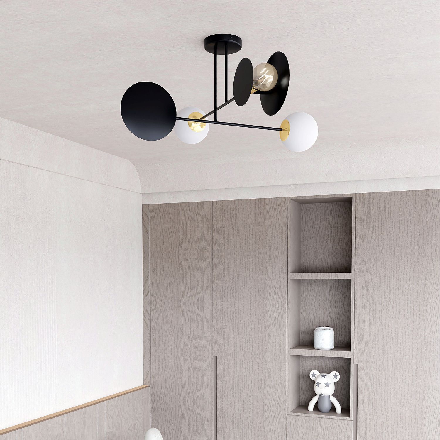 Plafonnier Noir Blanc Moderne Métal Verre 4x E27