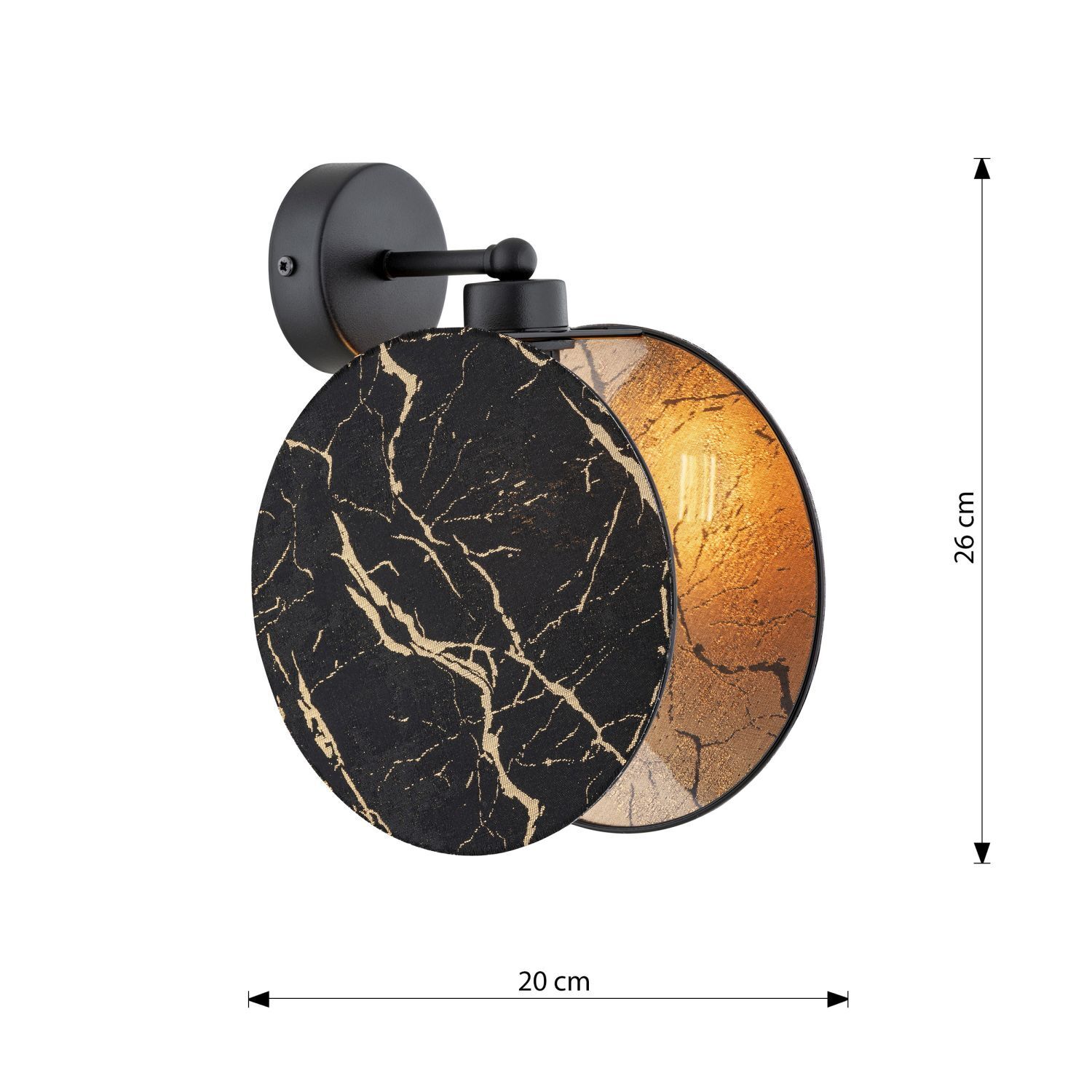 Applique murale aspect marbre Ø 20 cm rond noir or E27