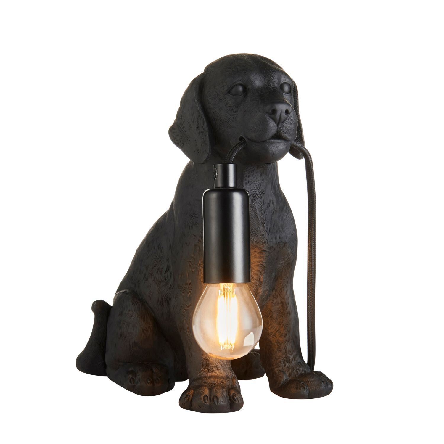 Lampe de table noire H : 23,5 cm Chien en polyrésine Métal E27