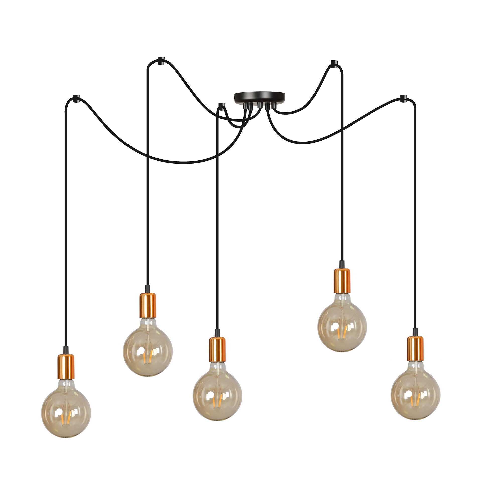 Suspension noir minimaliste 5 flammes E27