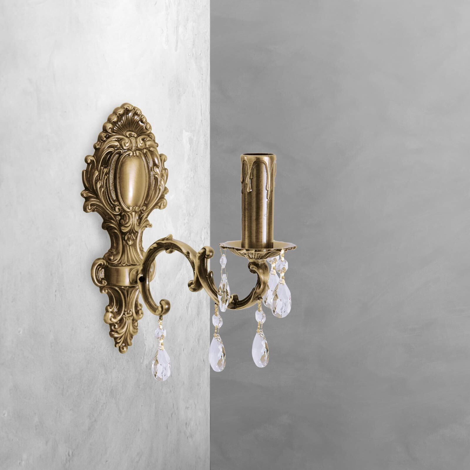 Applique murale laiton cristal H : 29 cm E14 massif en bronze
