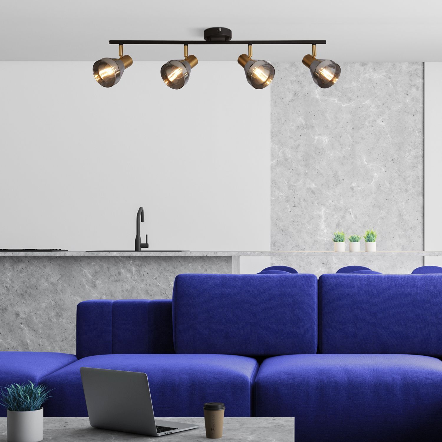Projecteur de plafond verre métal L : 84 cm 4-flamme E14 réglable