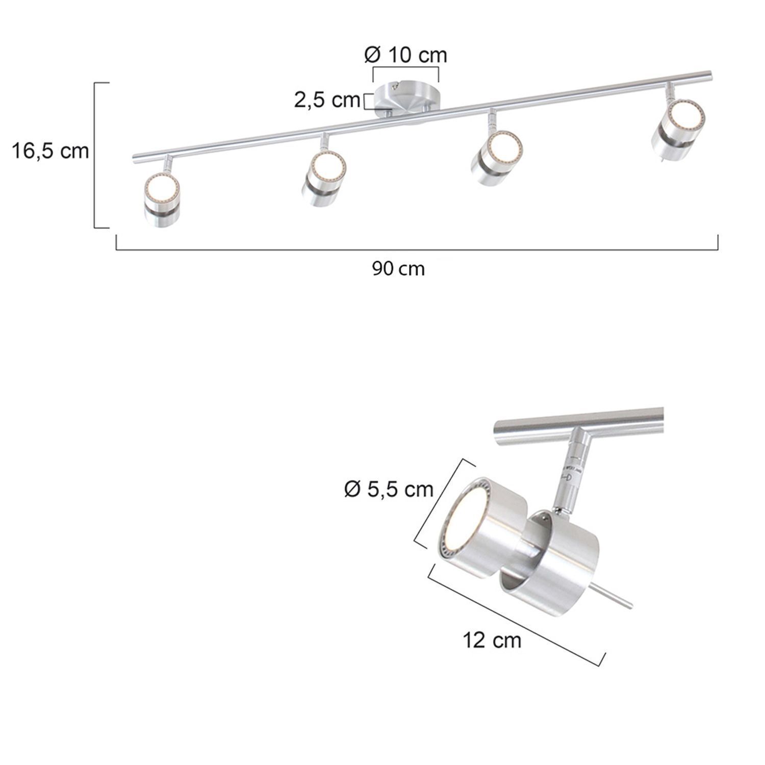 Plafonnier métal 4-flmg 90 cm incl. GU10 mobile