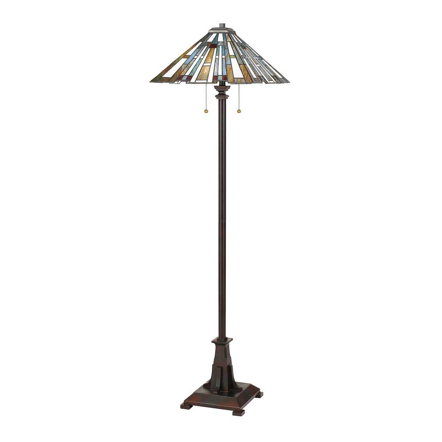 Stehlampe Tiffany Stil 157,8 cm hoch Zugschalter 2x E27 Stehlampe, Tiffany-Stil, Glaslampe, Braun/antik, Standleuchte