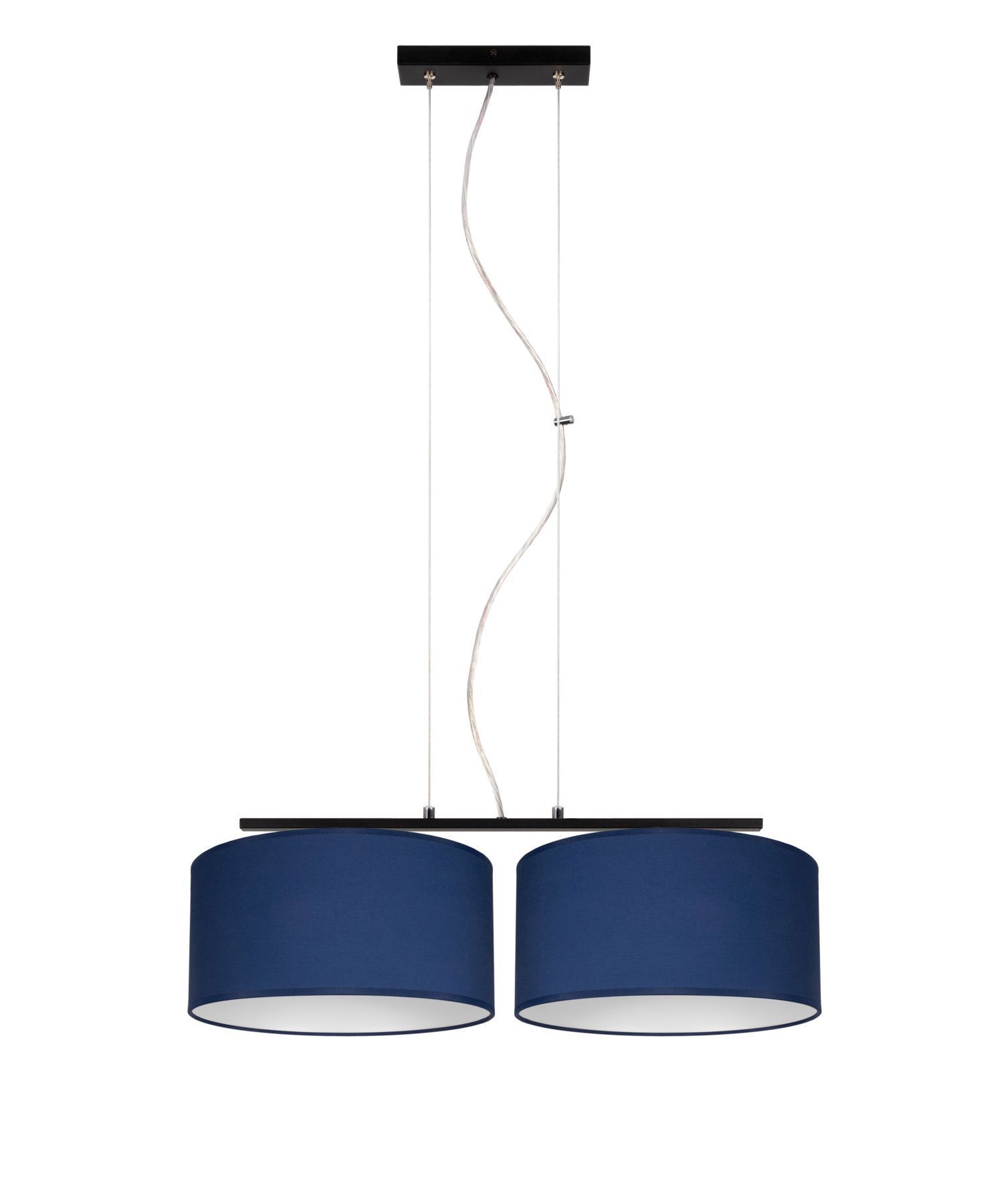 Suspension allongée 2 flammes tissu noir bleu E27 Lampe