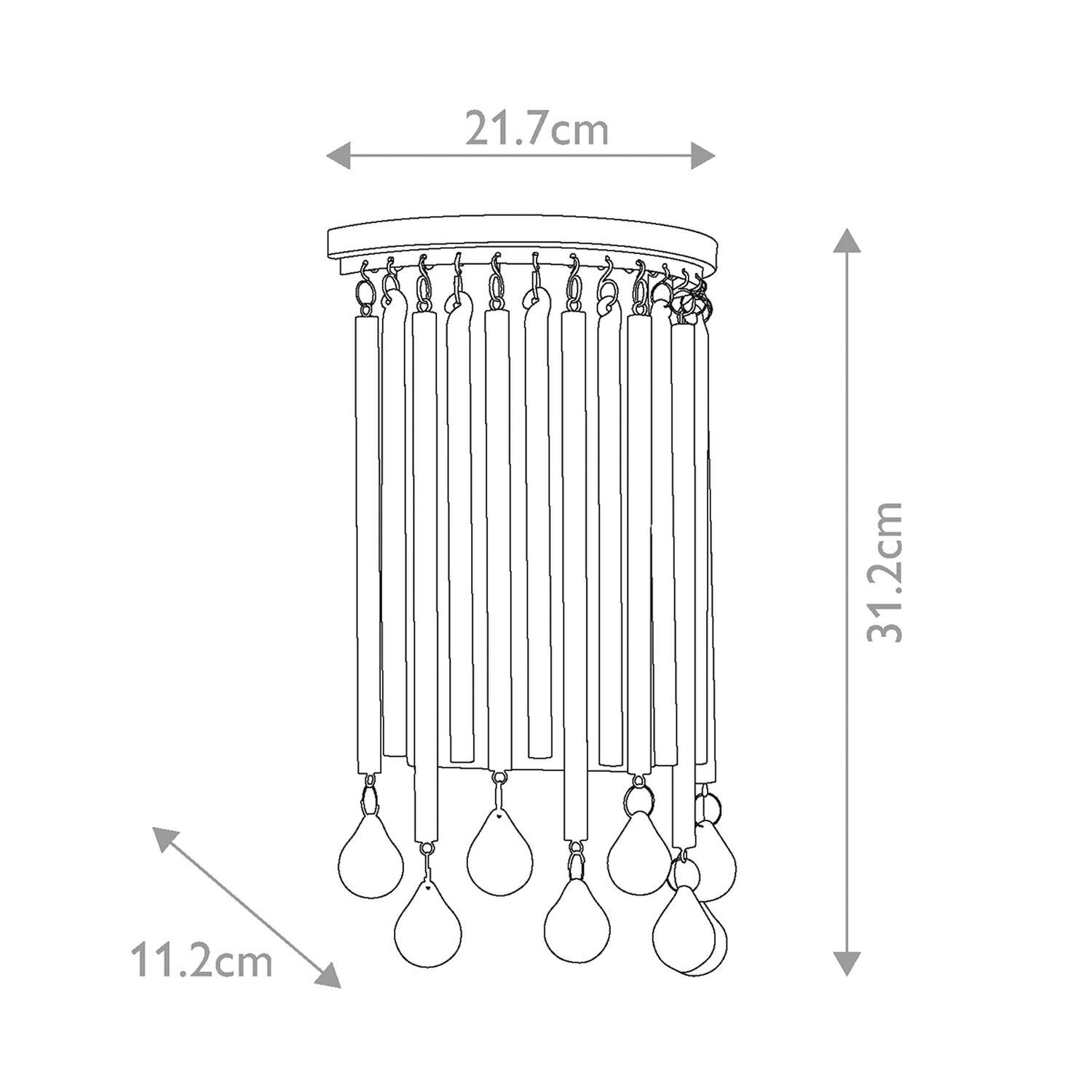 Applique murale cristal H : 31,2 cm chrome poli élégant