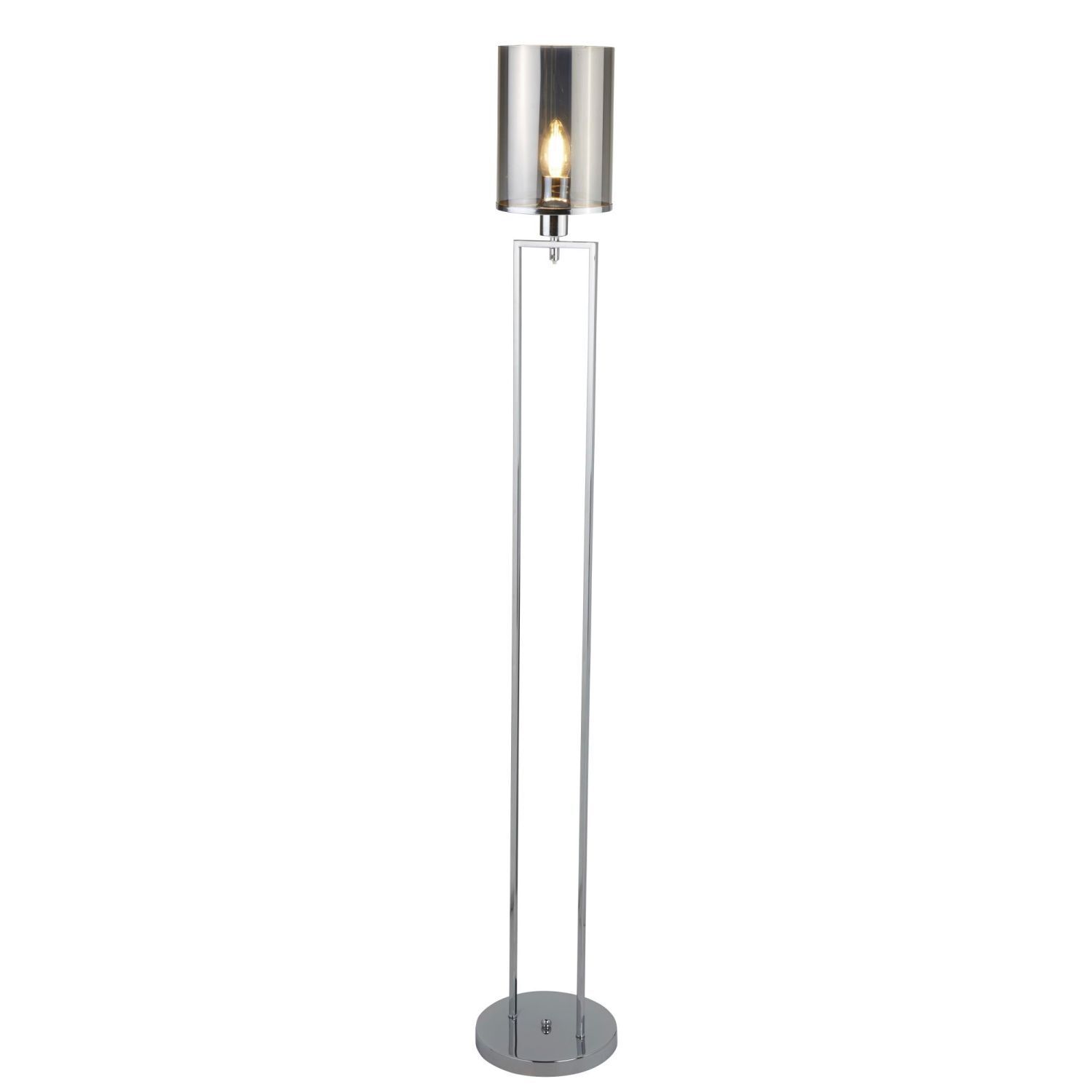 Lampadaire petit 144 cm verre fumé métal gris chrome salon