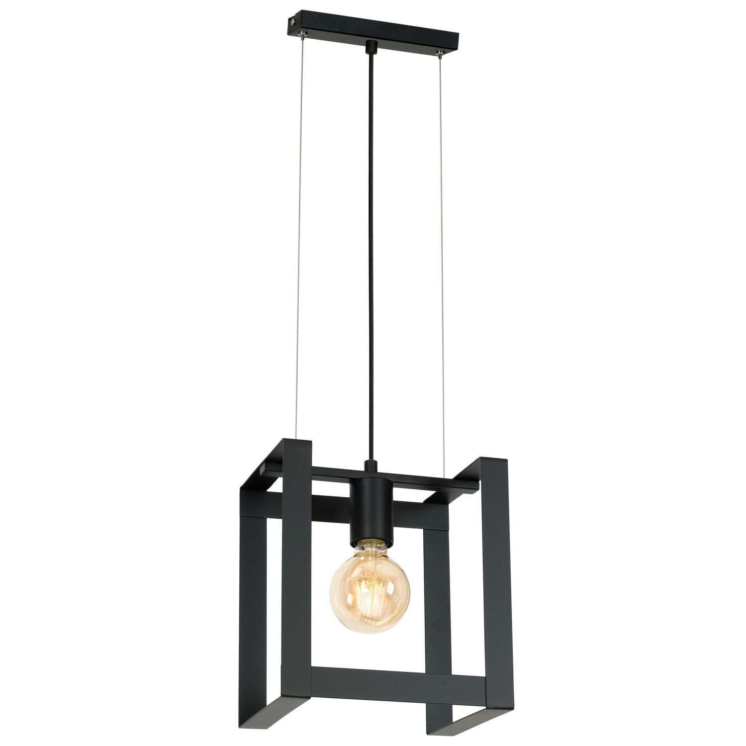 Lampe à suspendre métal noir rectangulaire abat-jour ouvert