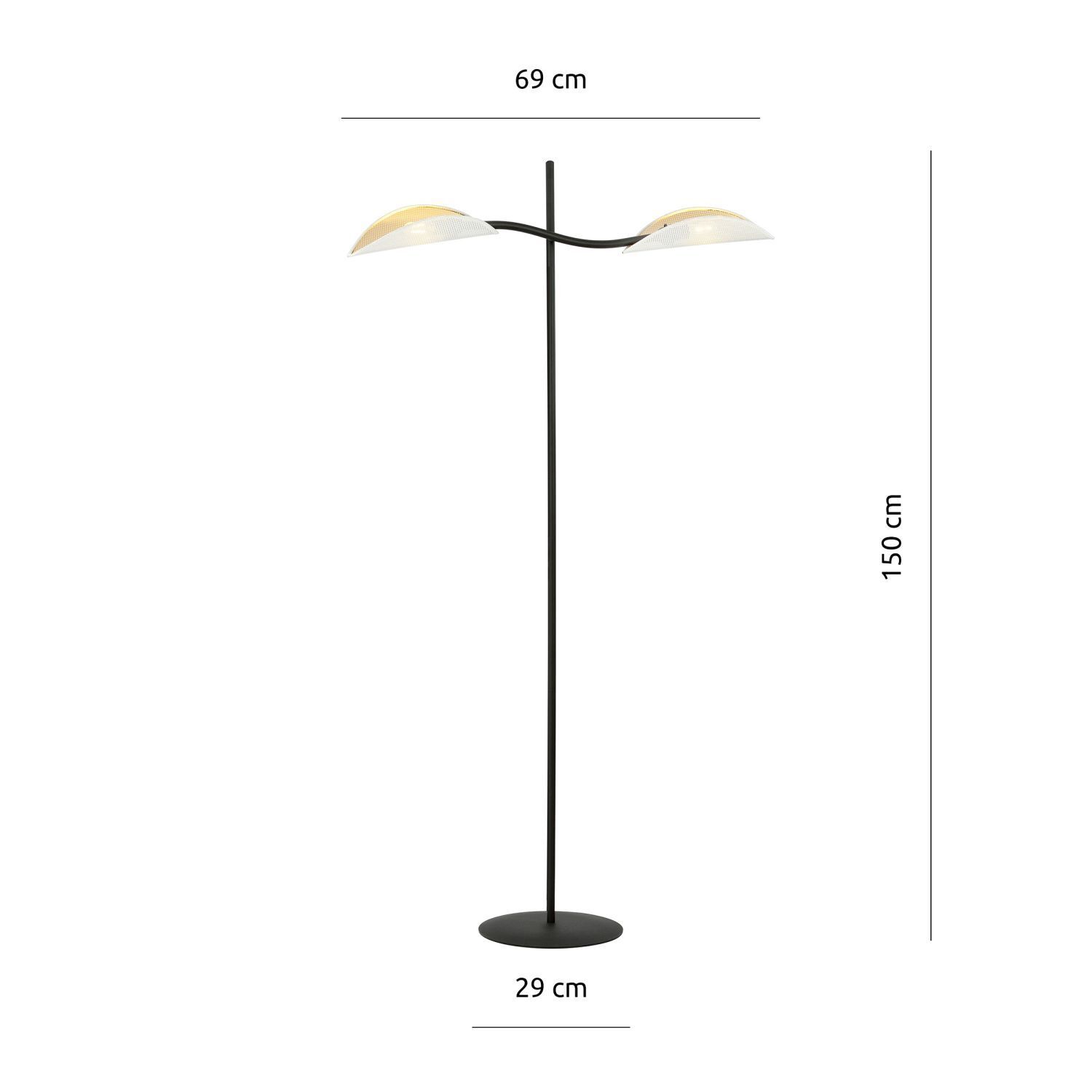 Lampadaire Tissu Métal 150 cm pivotant Noir Blanc Or 2x E14