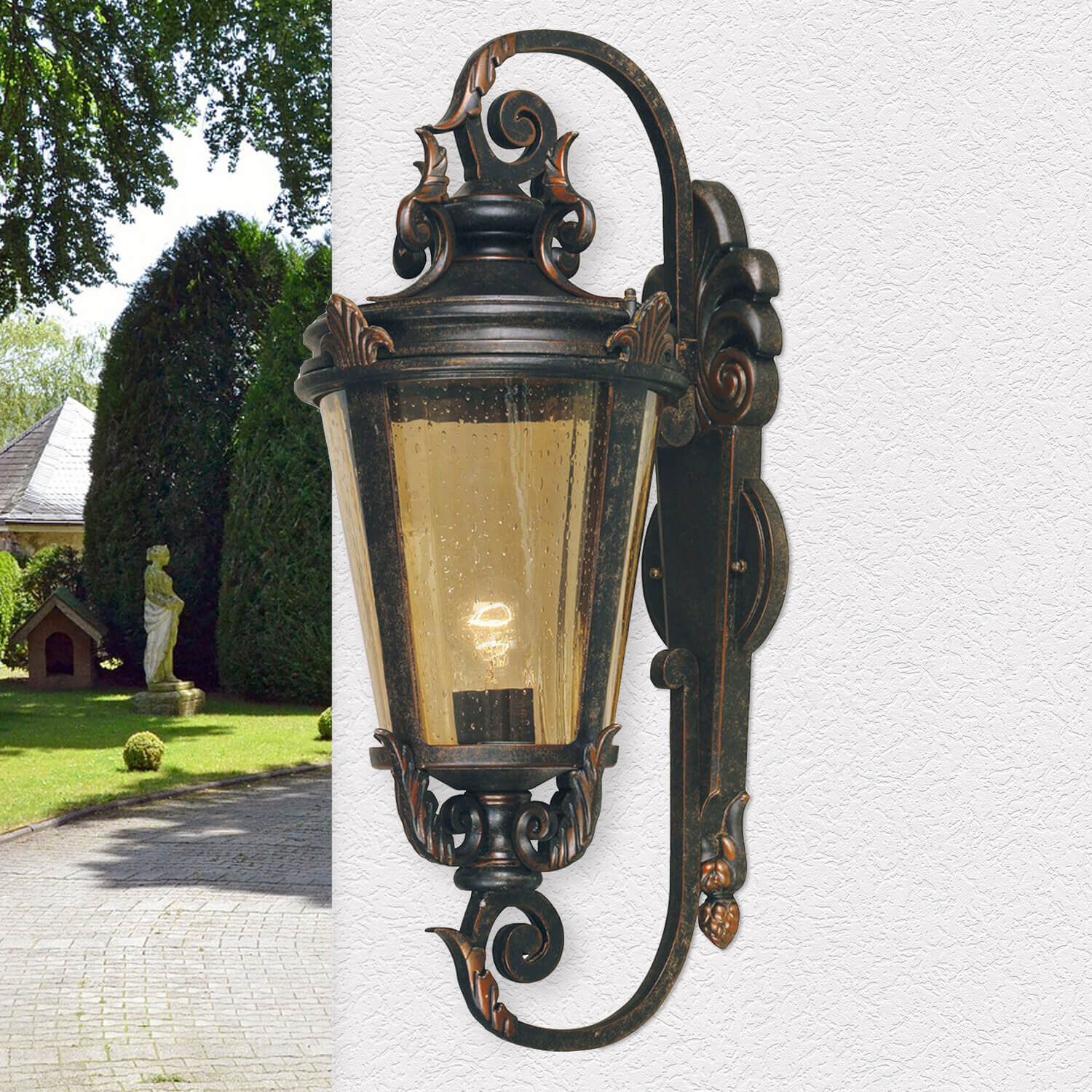 Applique extérieure Lanterne Marron Acier IP44 Cour
