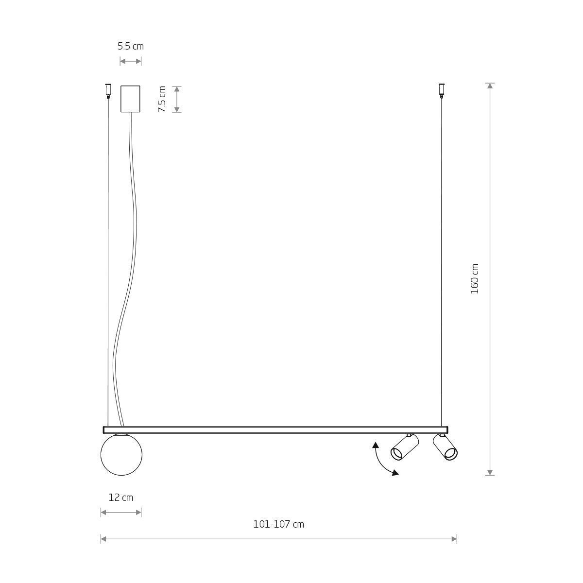 Flexible Hängelampe Aluminium Glas Weiß GU10 G9 107 cm hängelampe, pendel, stange, eckleuchte, drehbare spotlights