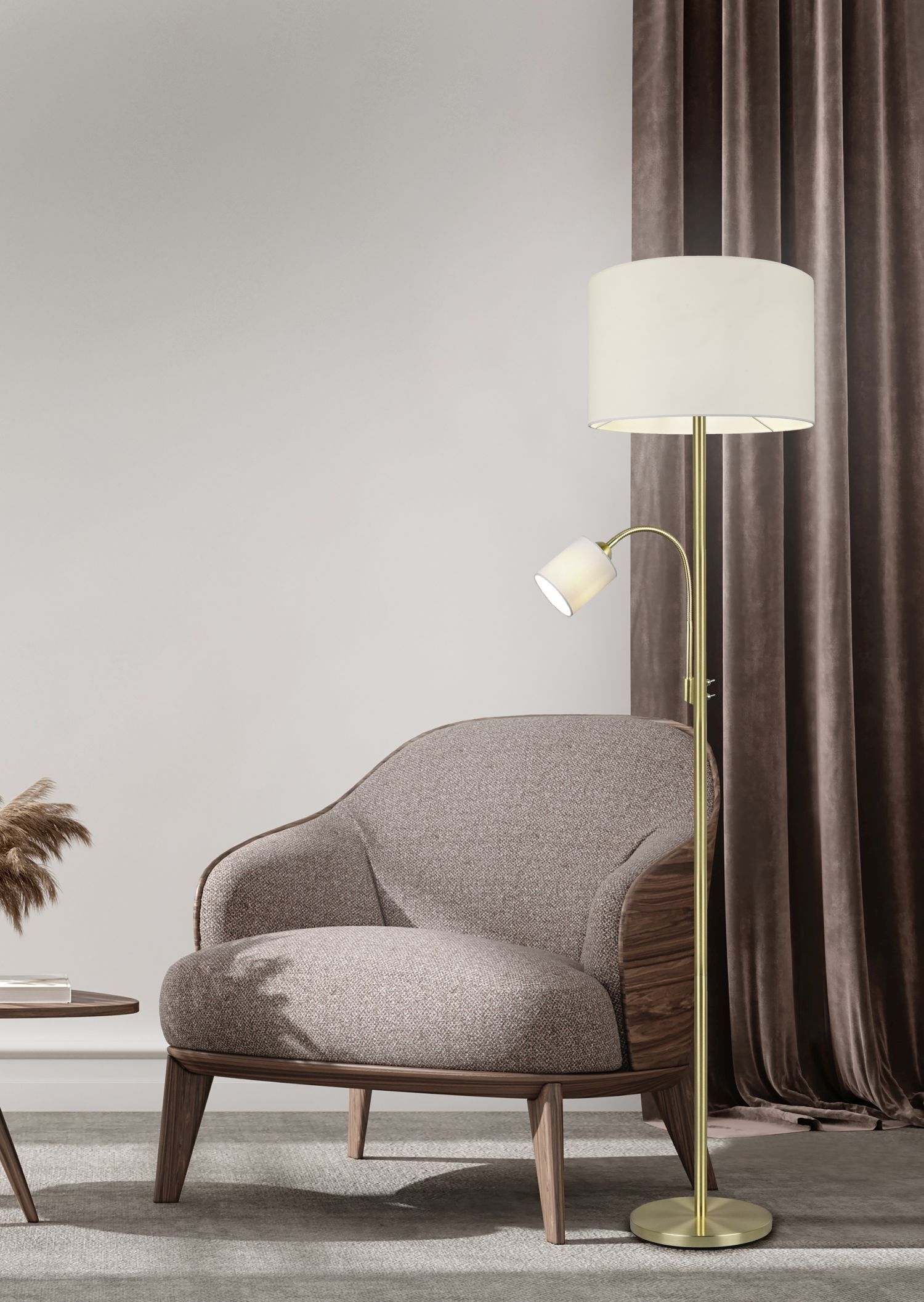 Lampadaire Abat-jour en tissu 170 cm E27 E14 laiton crème Lampe, Mobiliar, Stuhl, Stehlampe