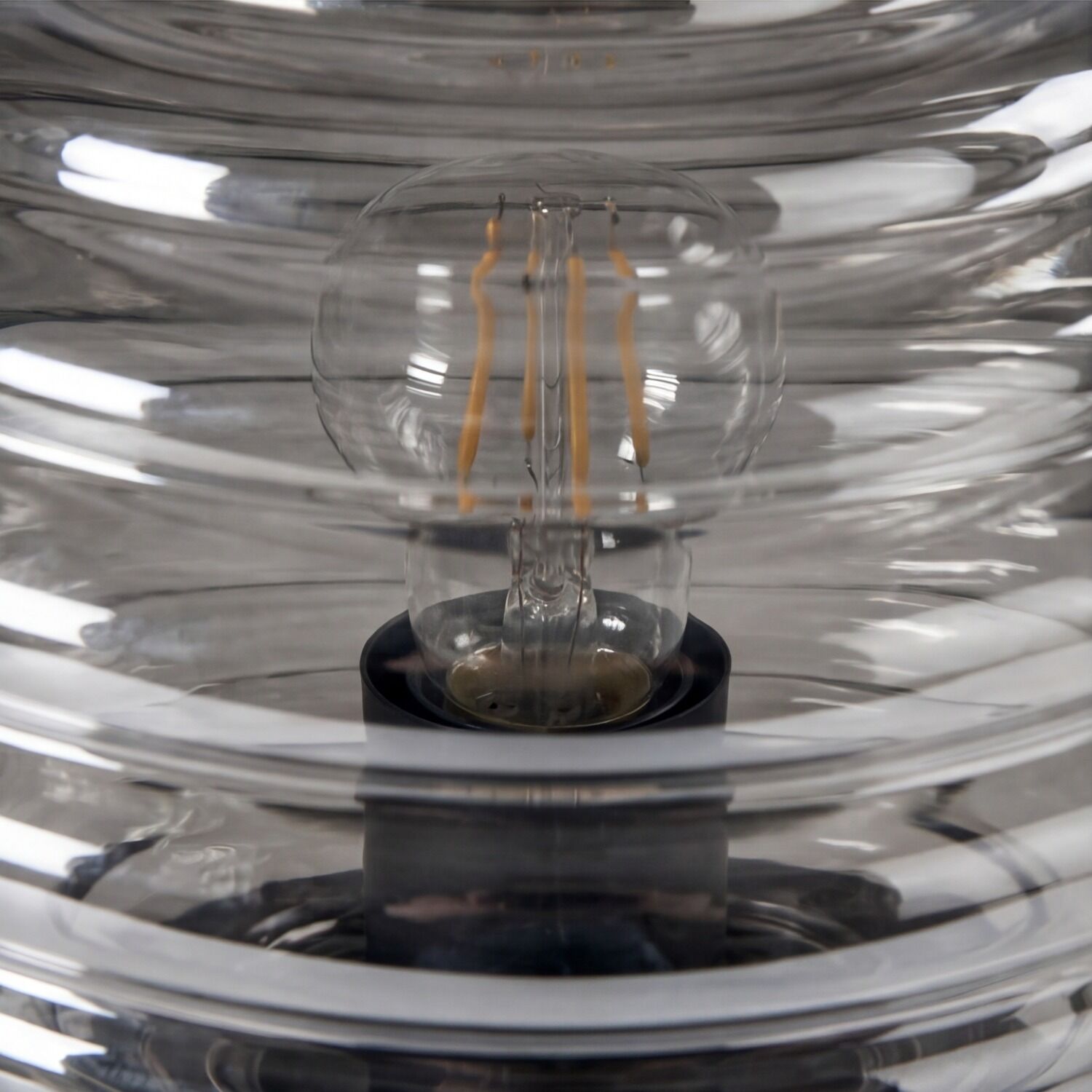 Tischleuchte Rauchglas Metall Schwarz E27 28 cm Ø32 cm Glühbirne, Edison-Glühbirne, Glühlampe, Klarglas, Lampenfassung