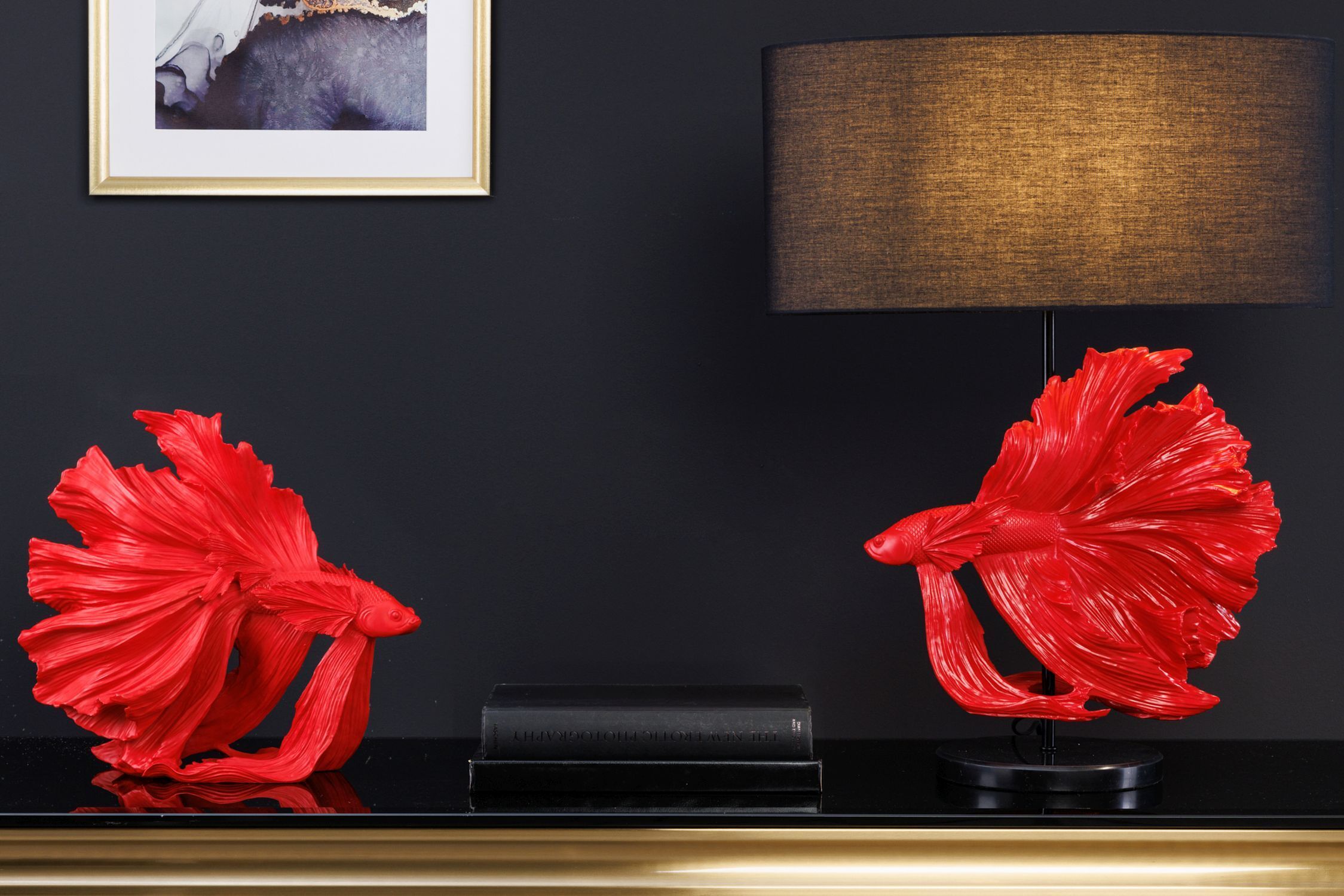 Lampe de table Marbre Tissu Rouge Noir 64 cm confortable