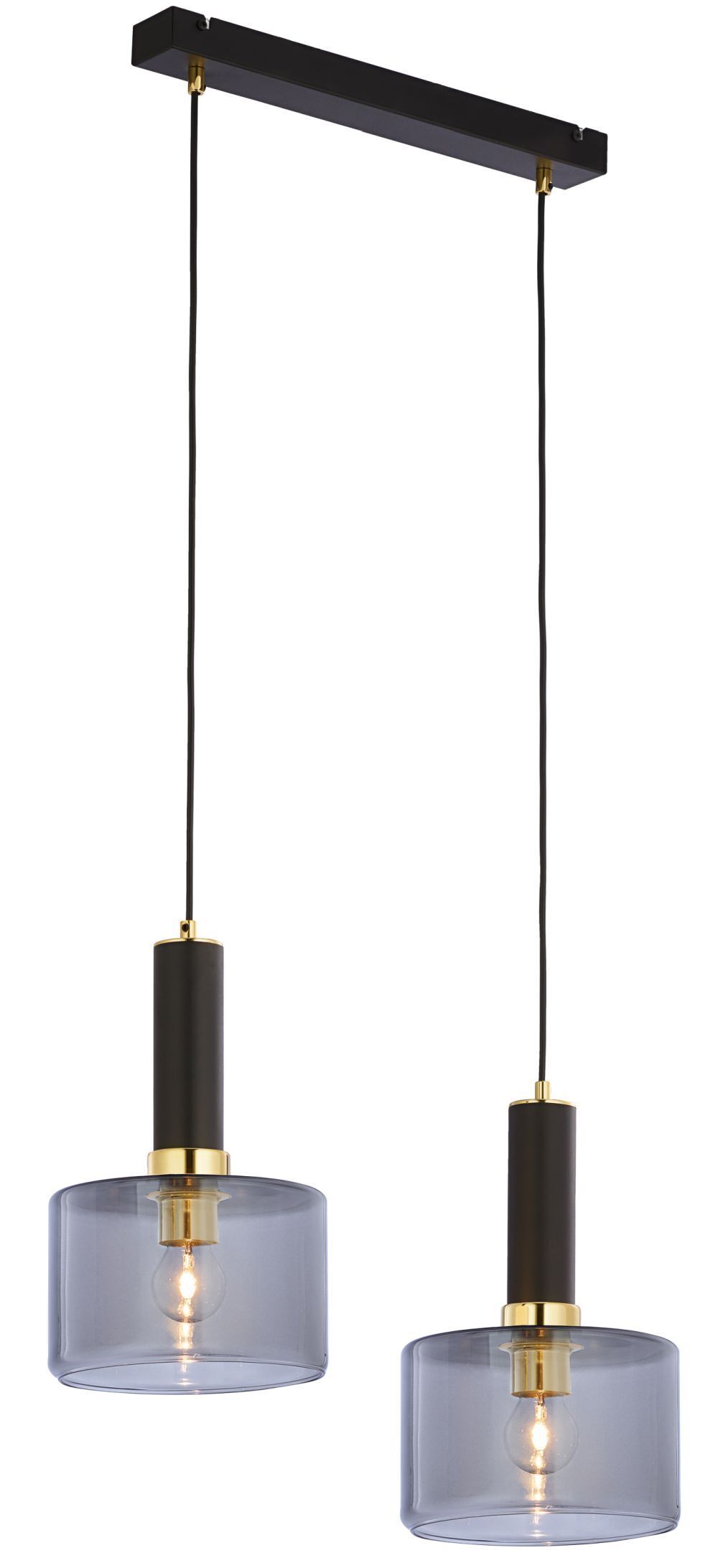 Lampe à suspendre noire métal verre gris fumé E27