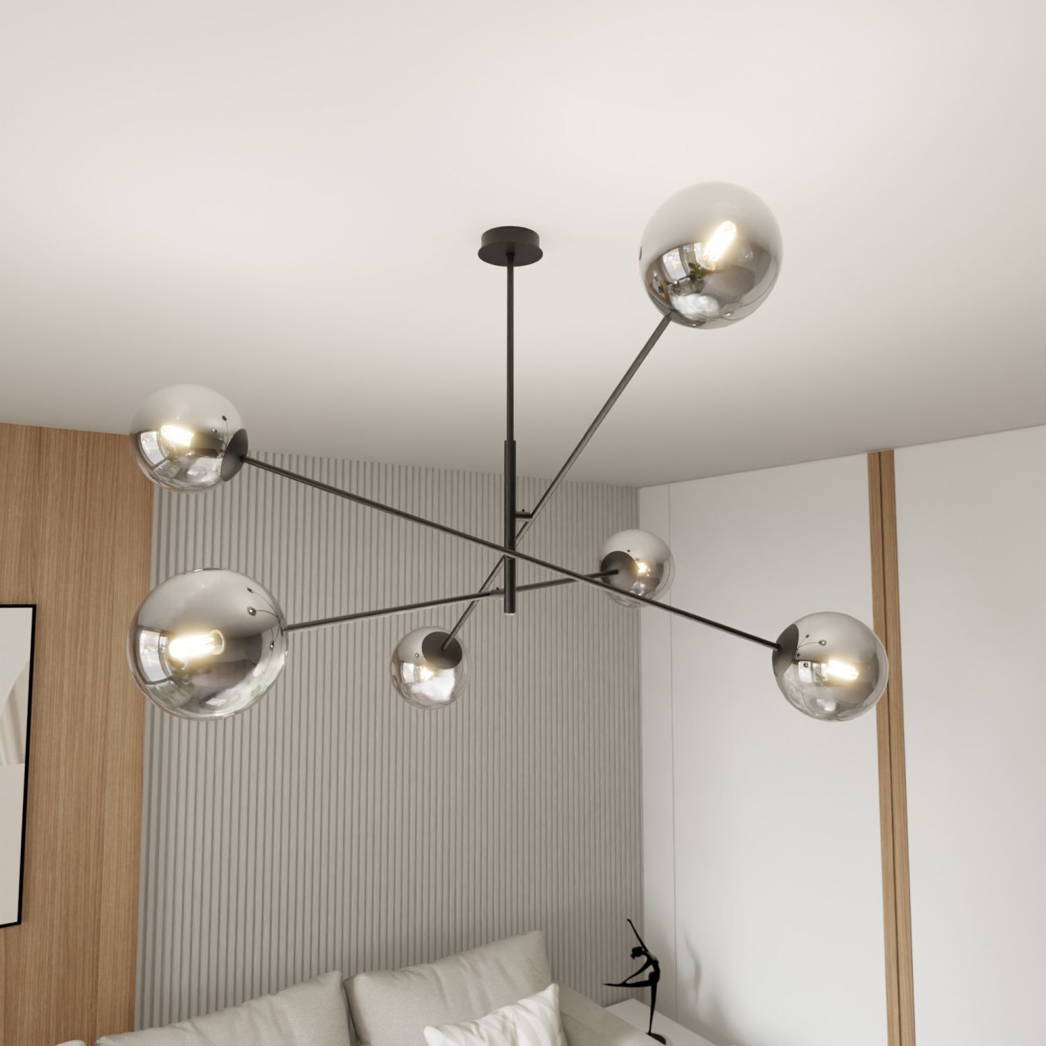 Plafonnier verre fumé métal 102 cm orientable E14 6-flamme