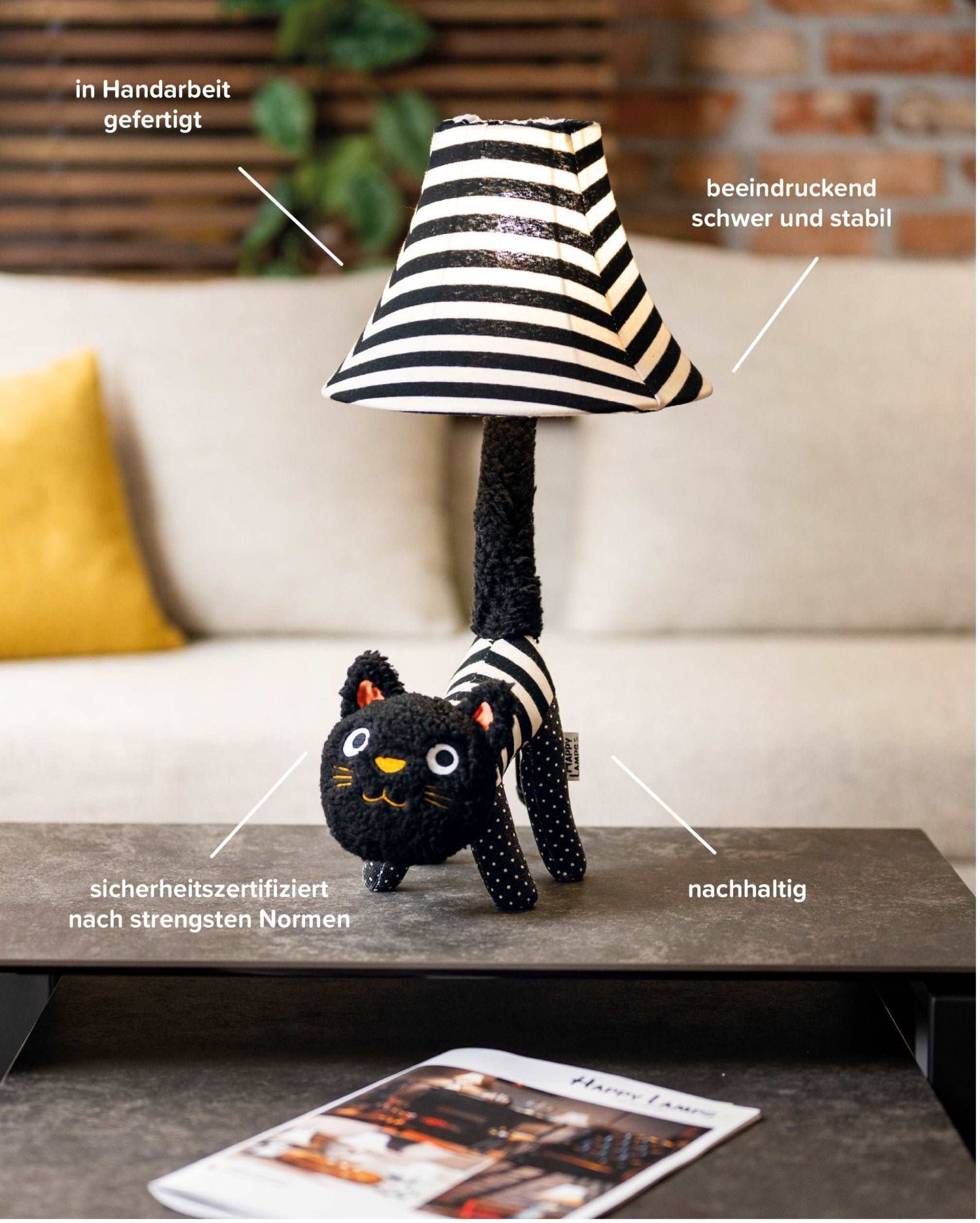 Lampe de table LED chat 51 cm noir blanc duveteux Lampe, Tischlampe