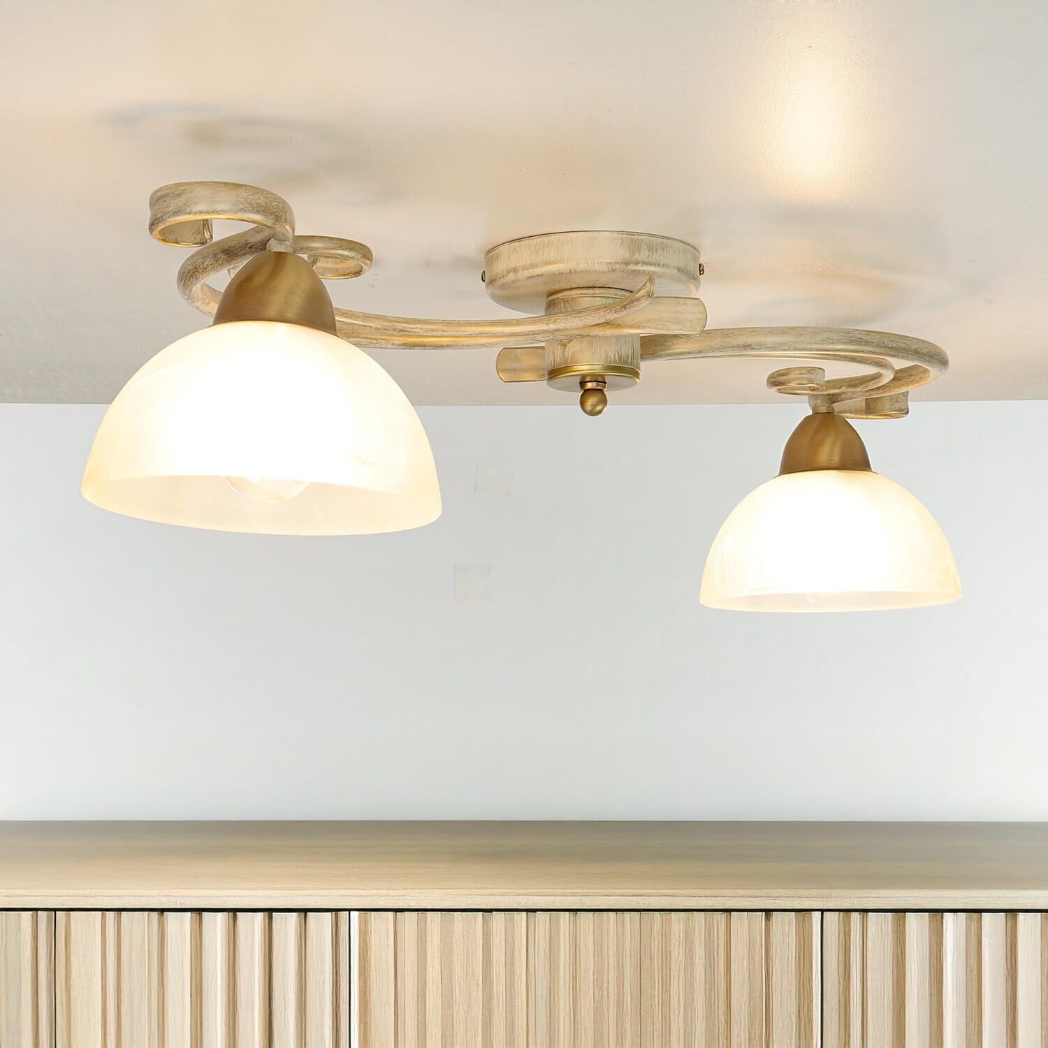 Plafonnier AURORA WHITE en blanc shabby 2flmg Leuchte, Deckenleuchte, Deckenventilator, Elektrisches Gerät, Lampe