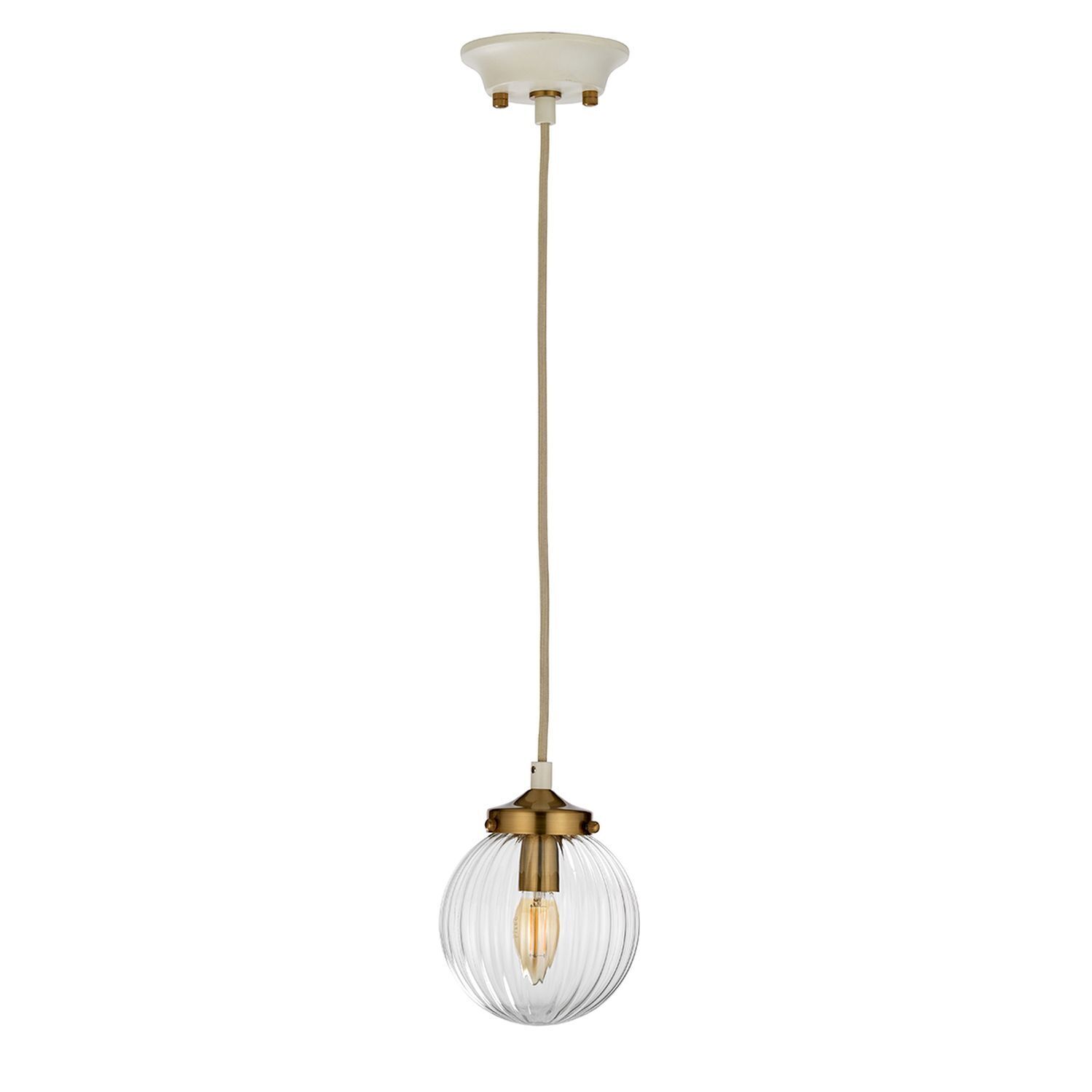 Lampe à suspendre verre en laiton crème E14 design vintage