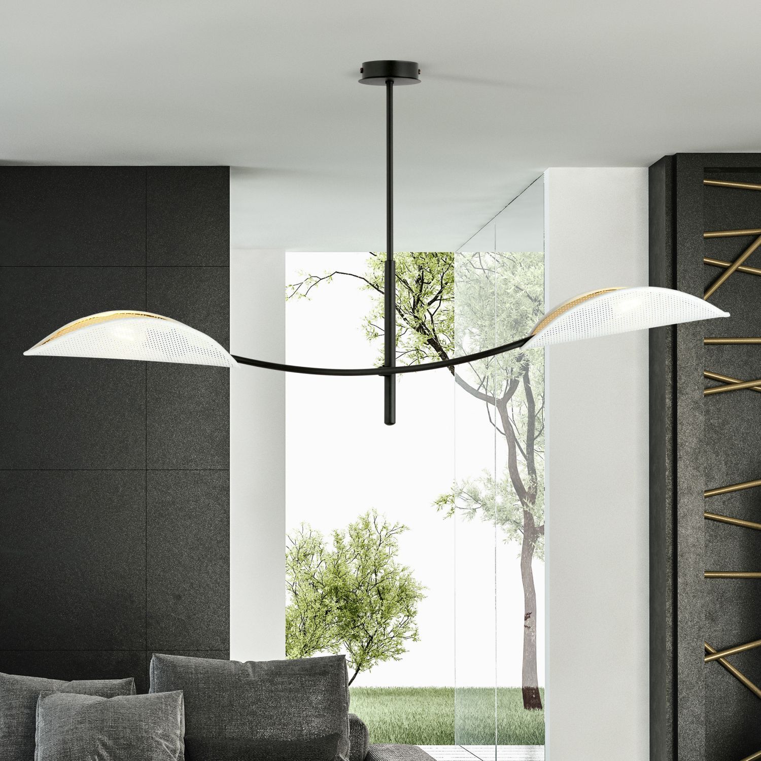 Plafonnier blanc or noir L : 103 cm pivotant 2x E14