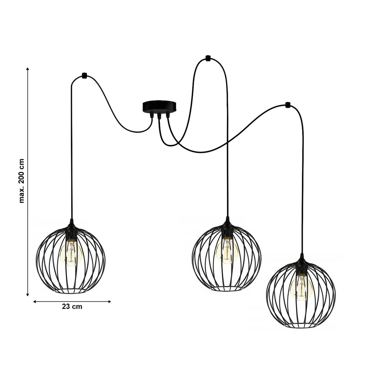 XXL Spider Lampe à suspendre fil métallique 3-flamme L:400 cm