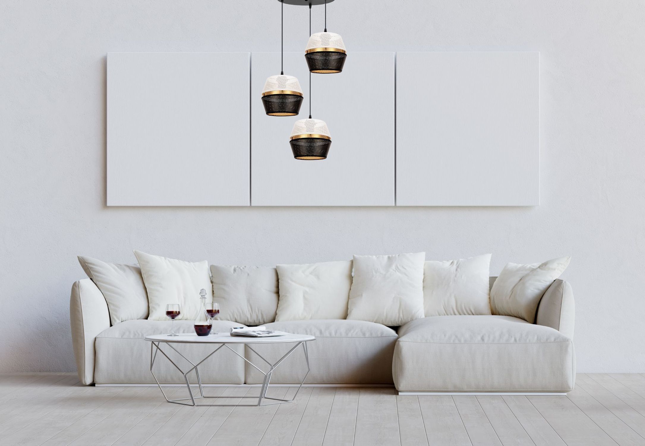 Lampe à suspendre noir blanc or métal L:45 cm E27 3-flmg Dekoration für Zuhause, Kissen, Wohnzimmer, Couch, Innenarchitektur