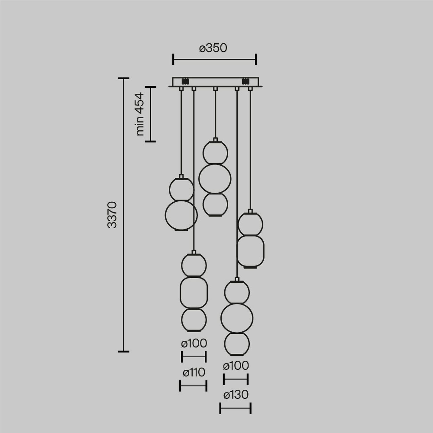 Lampe à LED suspendue métal verre fumé 43 cm de large 9300 lm INA