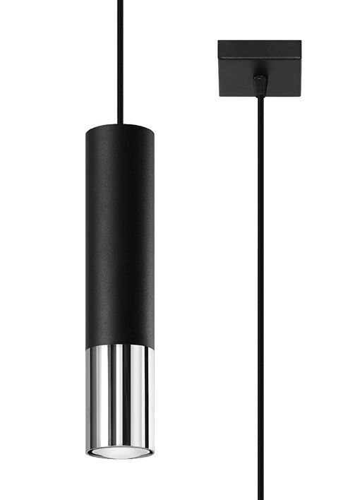 Lampe à suspendre EDYTH Noir Chrome Métal Ø 5 cm étroit GU10